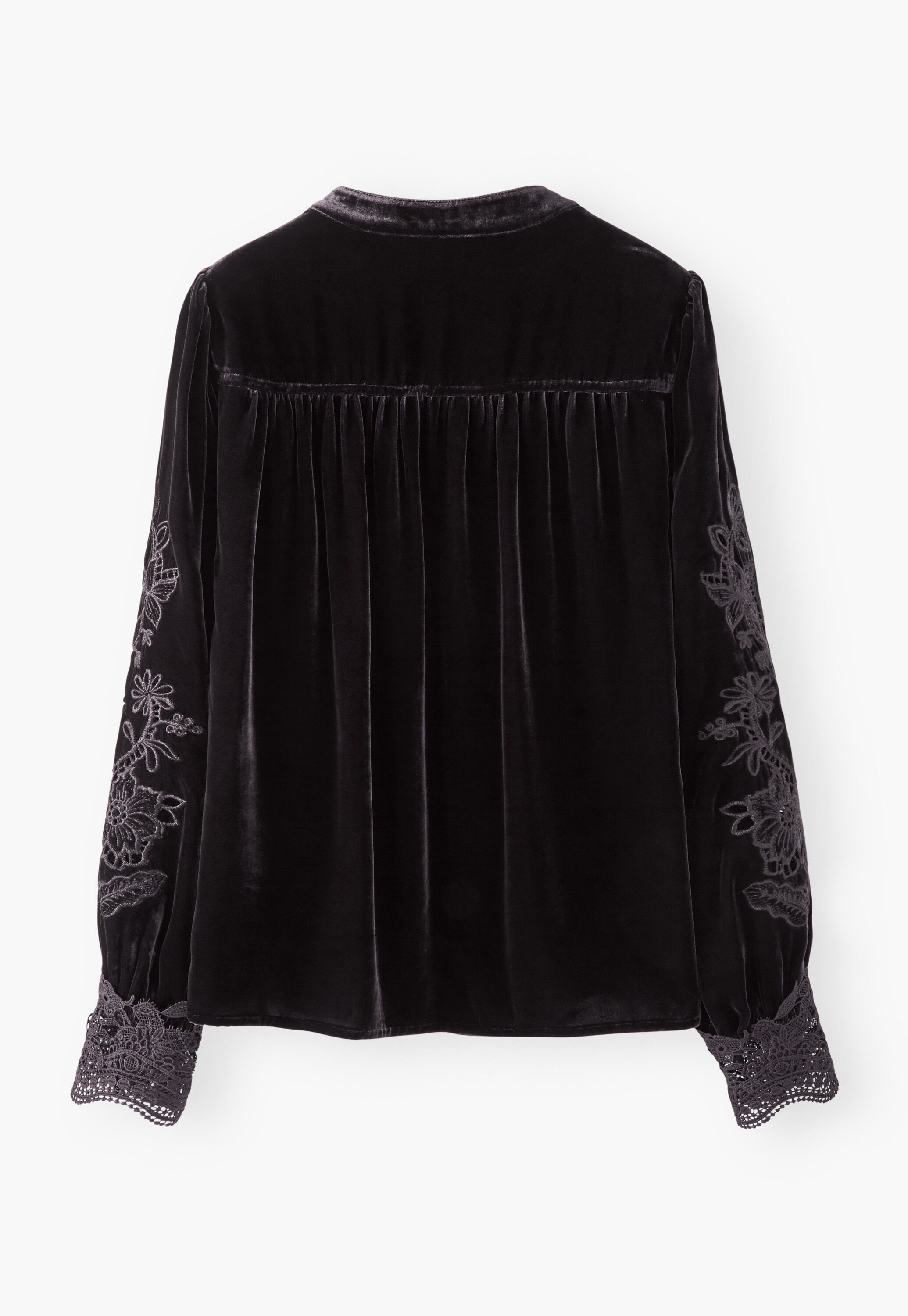 Samtbluse mit Cutwork, Schwarzer Kaffee, large