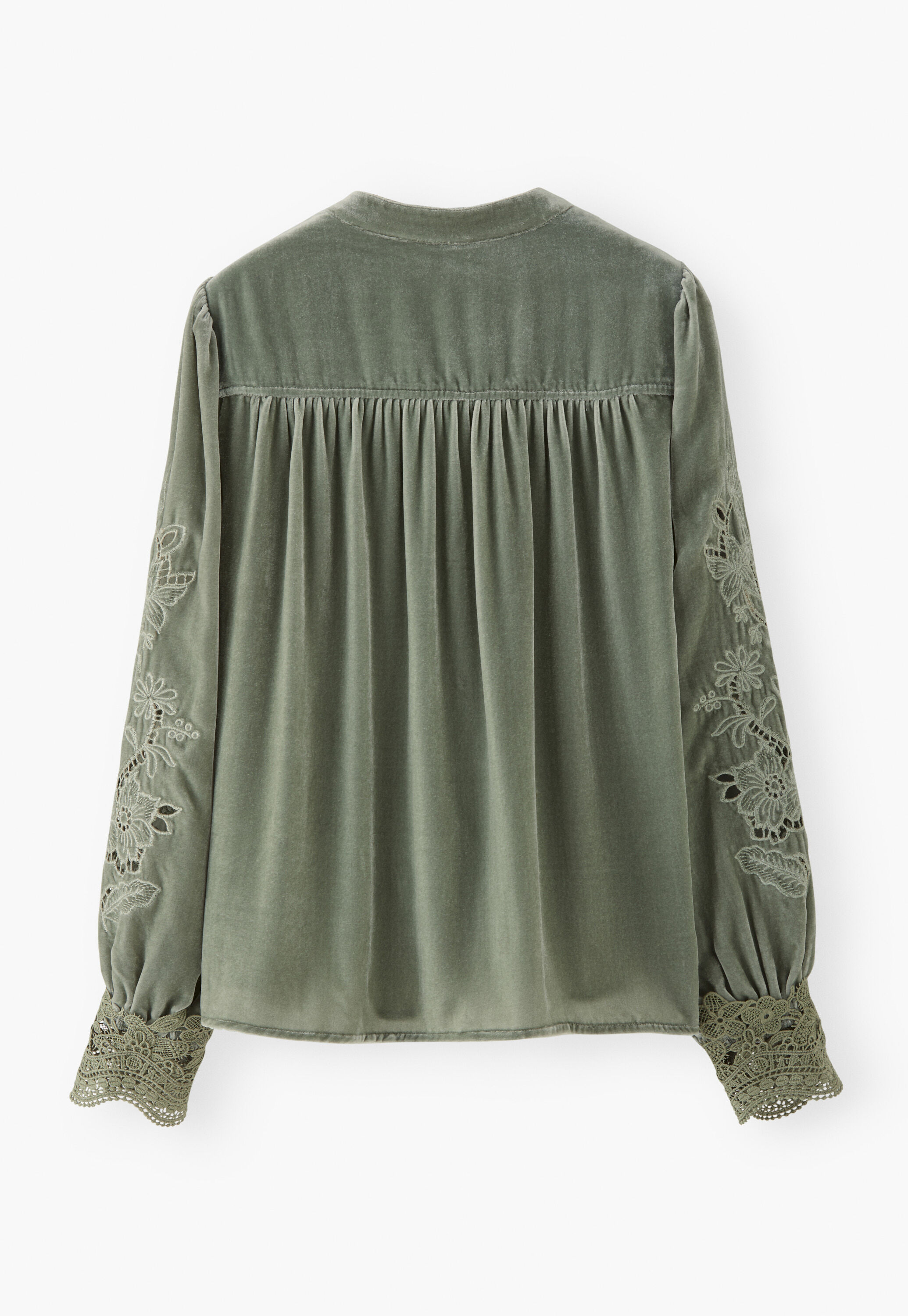 Samtbluse mit Cutwork, Meeresgr&uuml;n, large