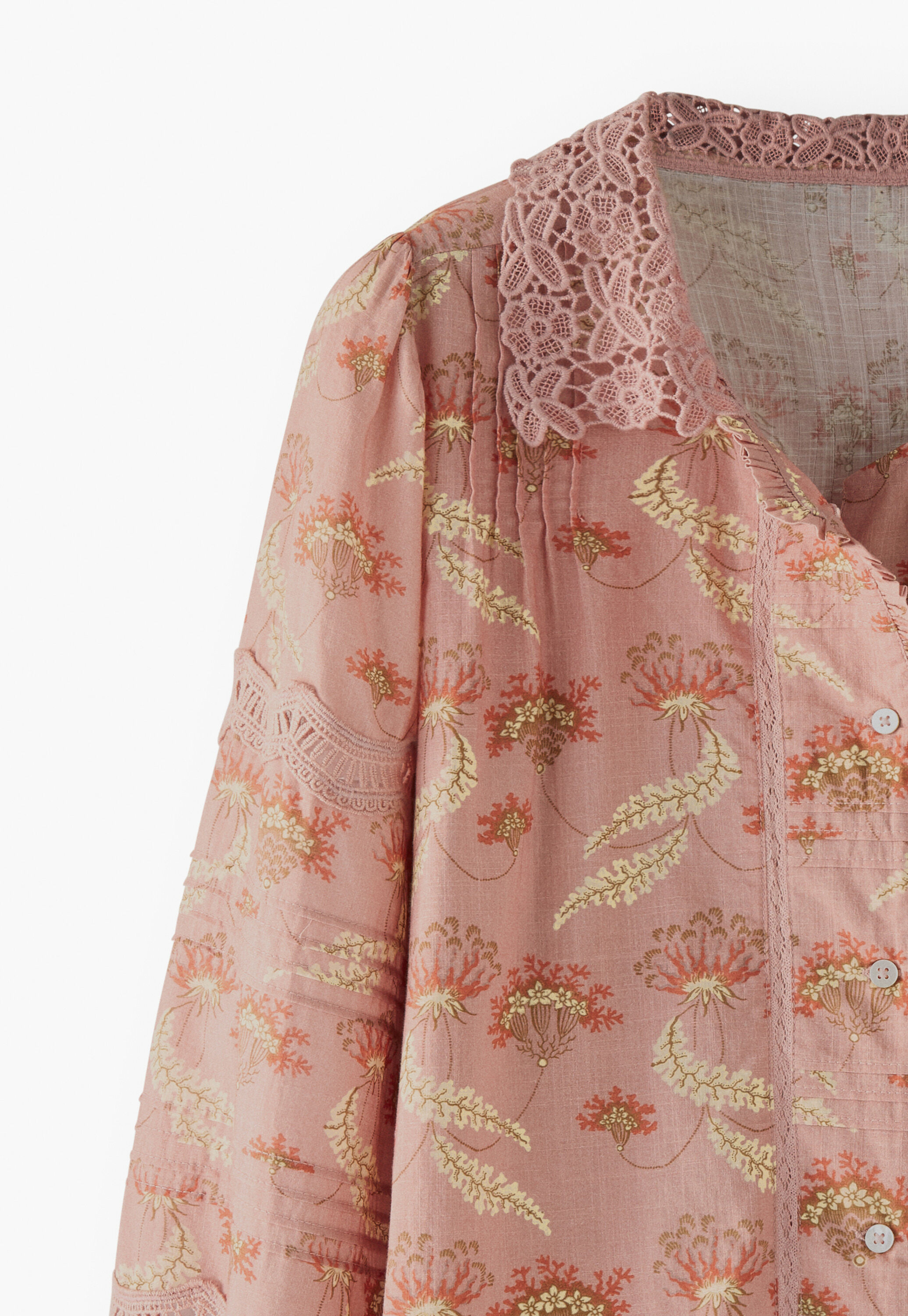 Print-Bluse mit Spitze, Rauchiges Ros&eacute;, large