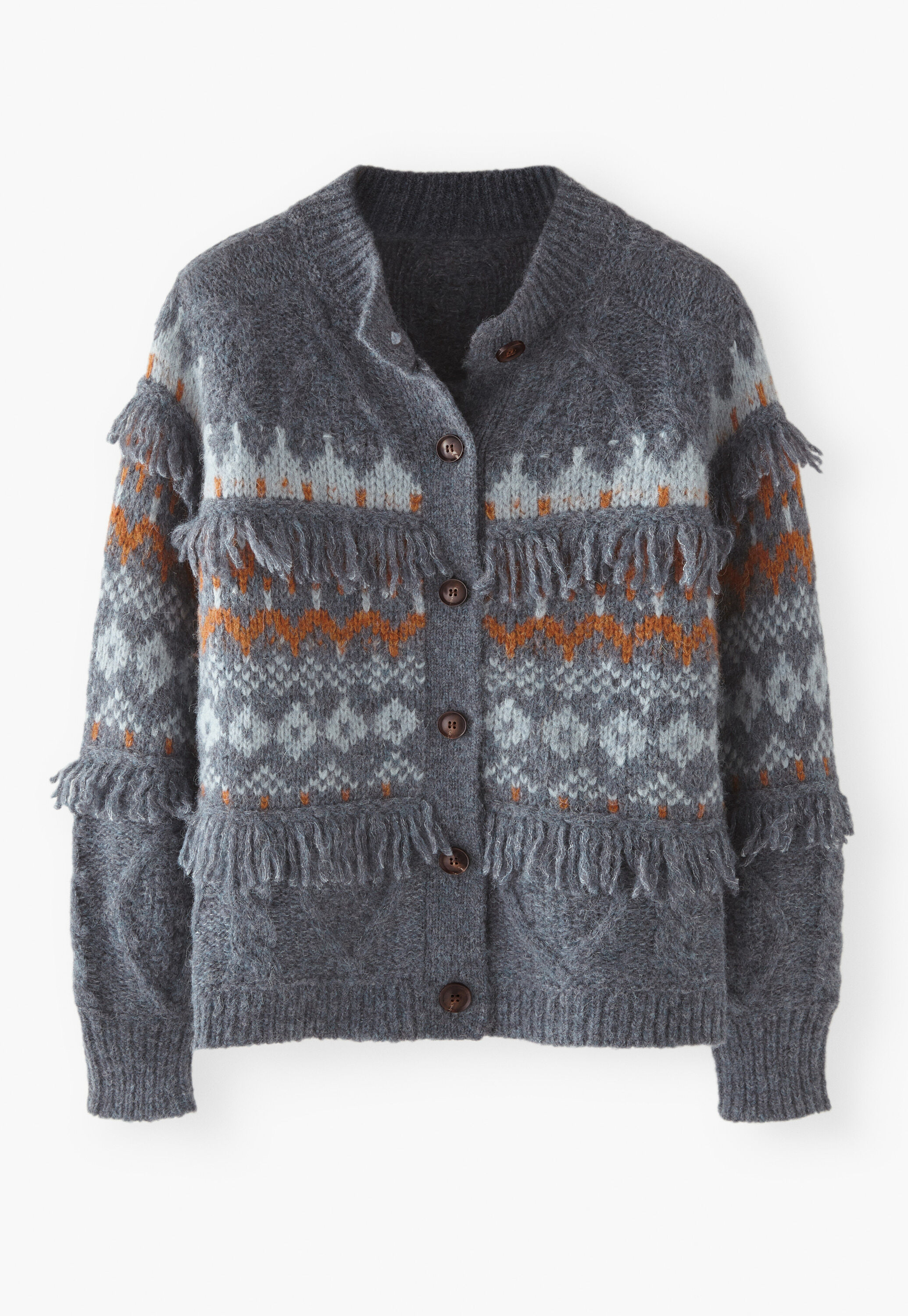 Cardigan mit Zopfmuster, Blauer Schiefer/Kupfer, large