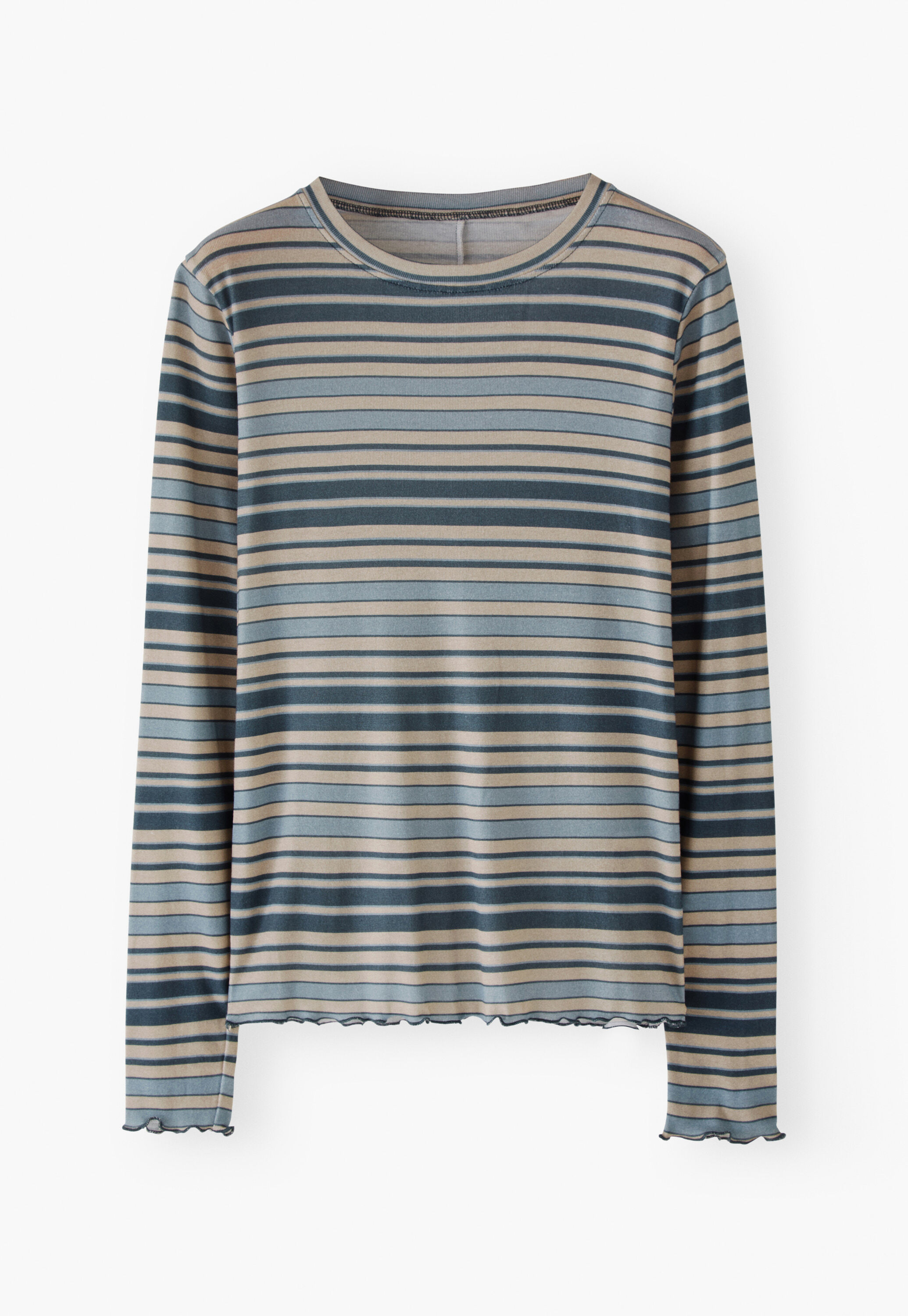 Gestreiftes Jerseyshirt, Blau/Stein, large