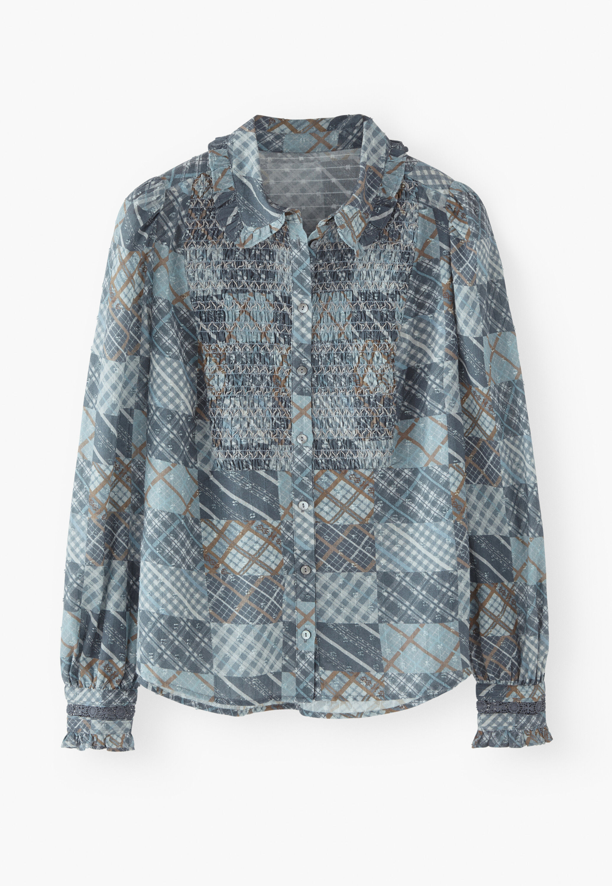 Print-Bluse, Gewaschener Denim, large