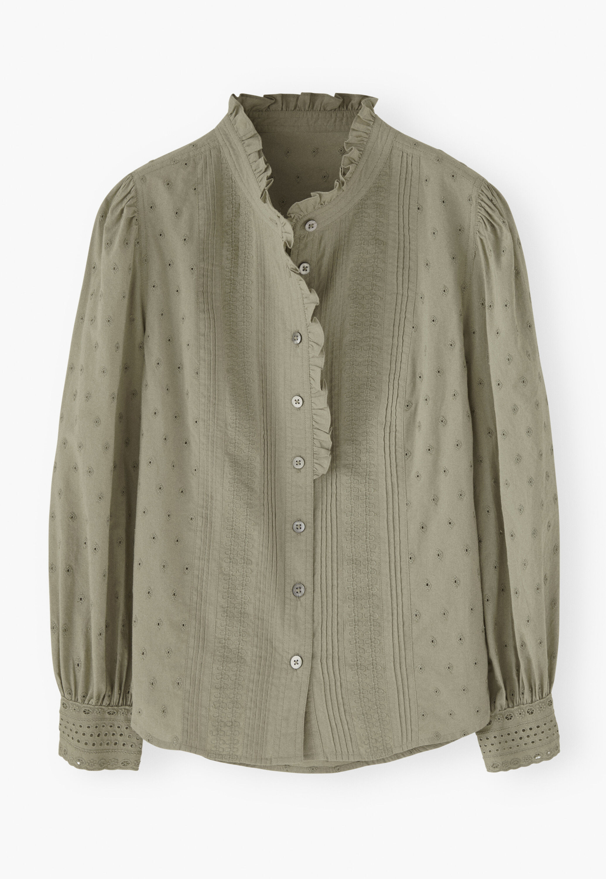 Broderie-Bluse mit R&uuml;schenkragen