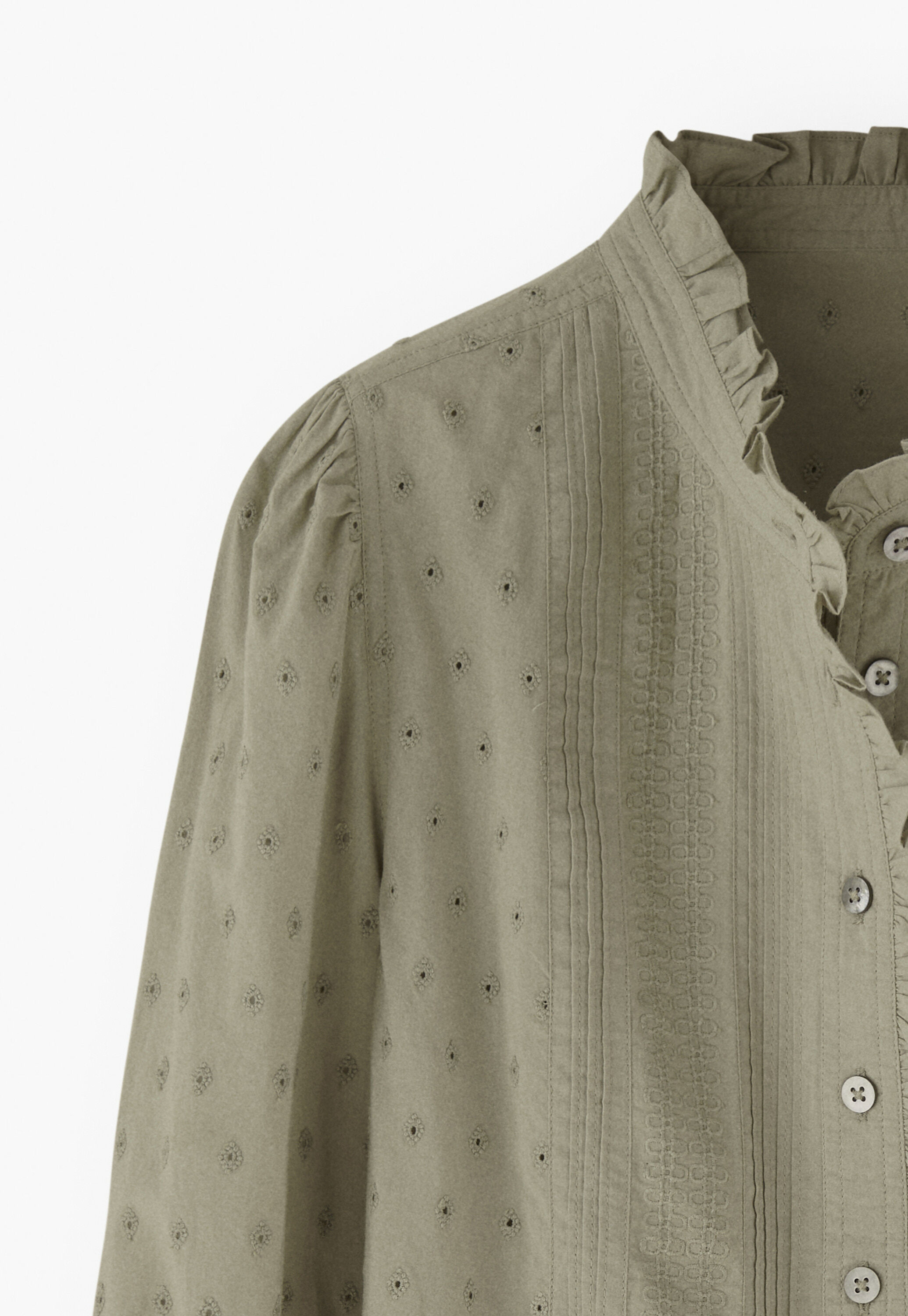 Broderie-Bluse mit R&uuml;schenkragen