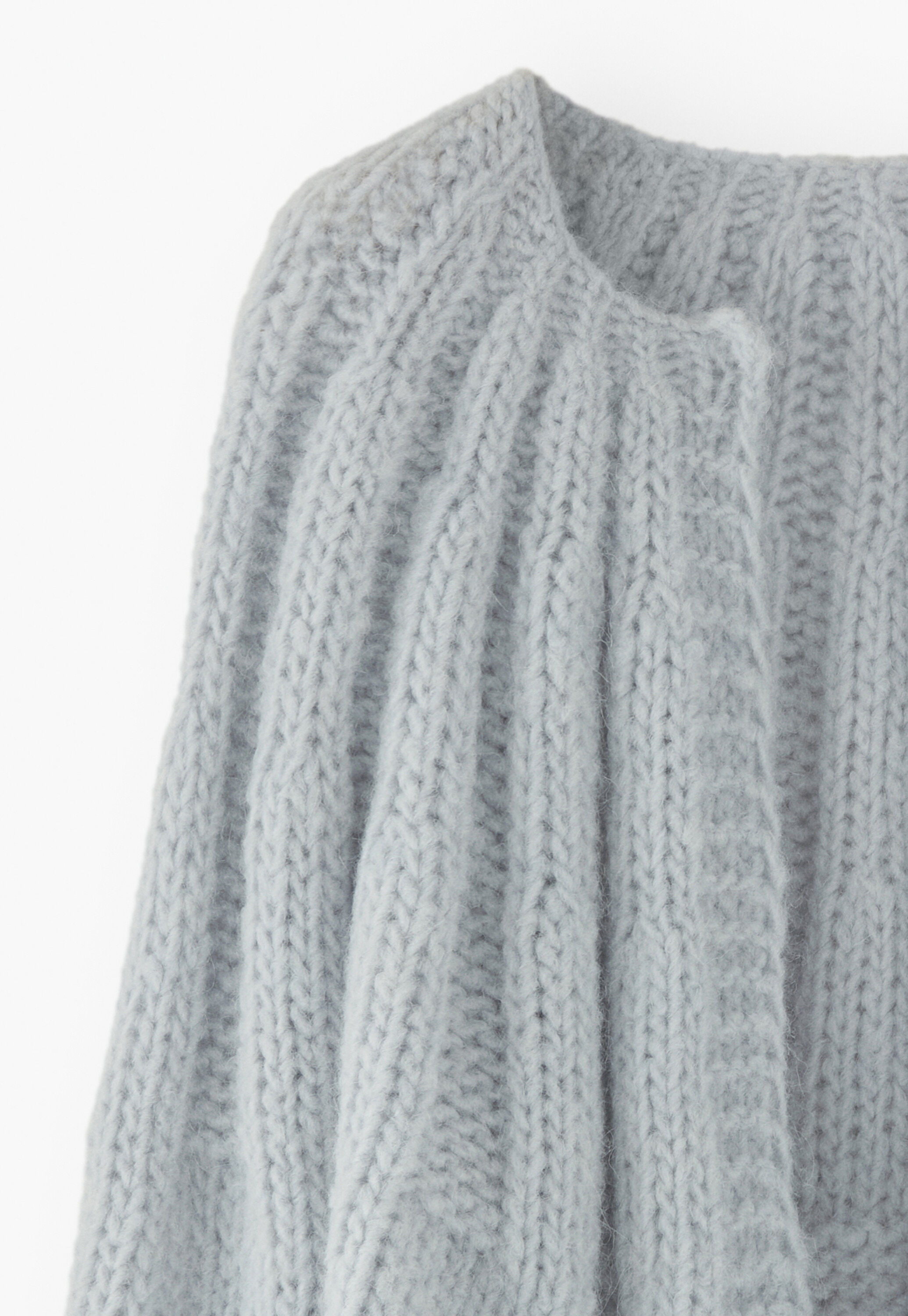 Handgestrickter Cardigan, Kreideblau, large
