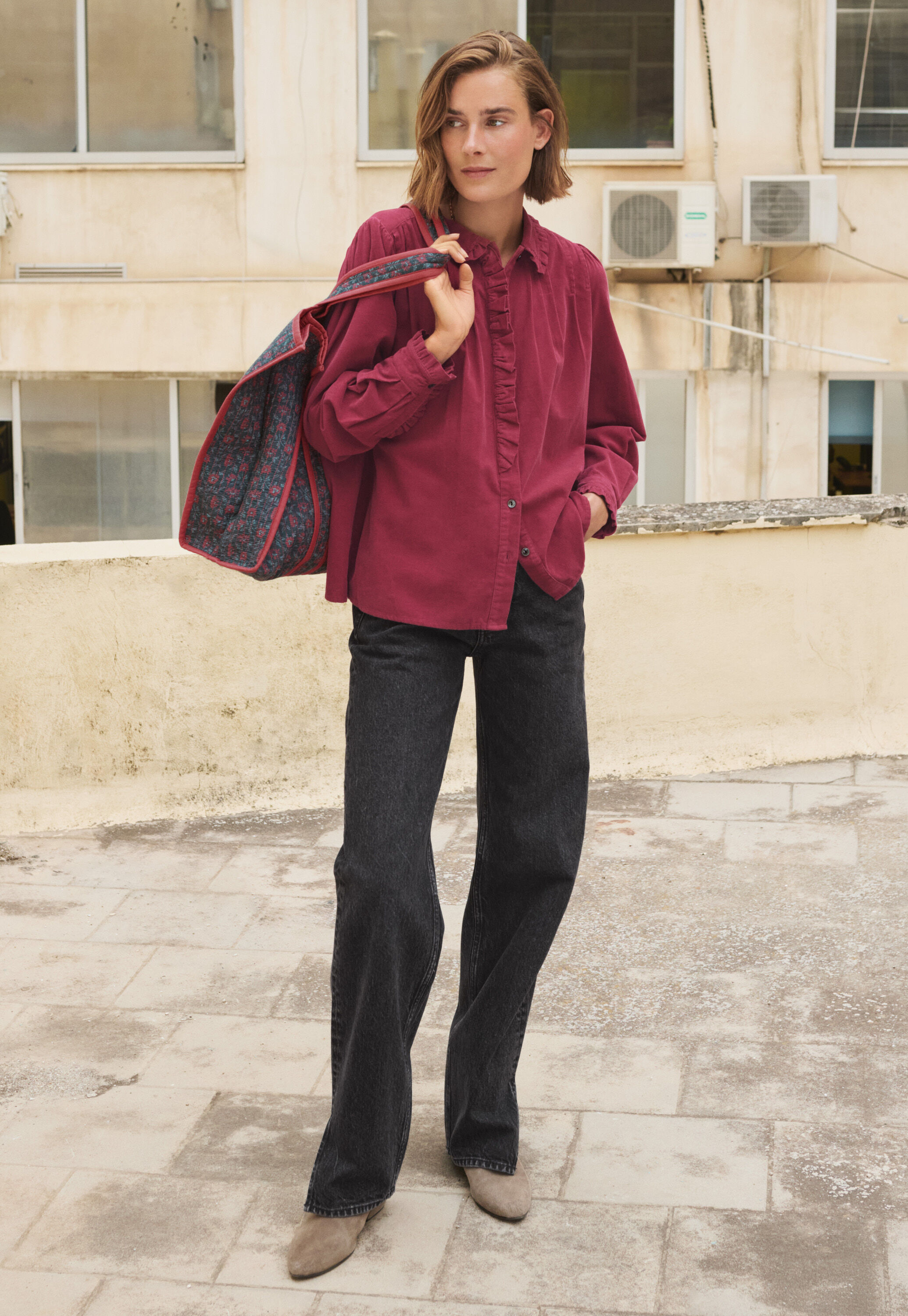 Faltenbluse aus Cord