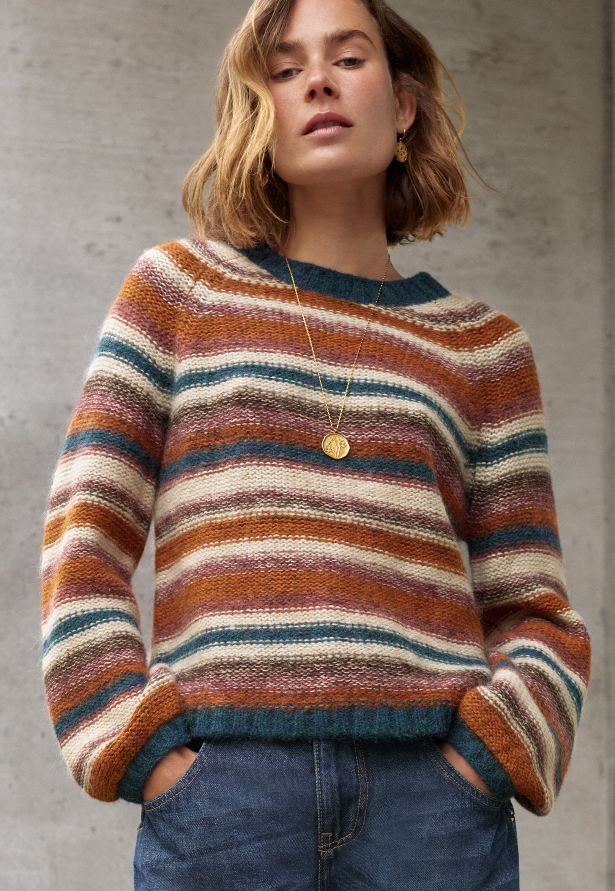 Pullover mit umgekehrten Streifen, Sonnenuntergang, large