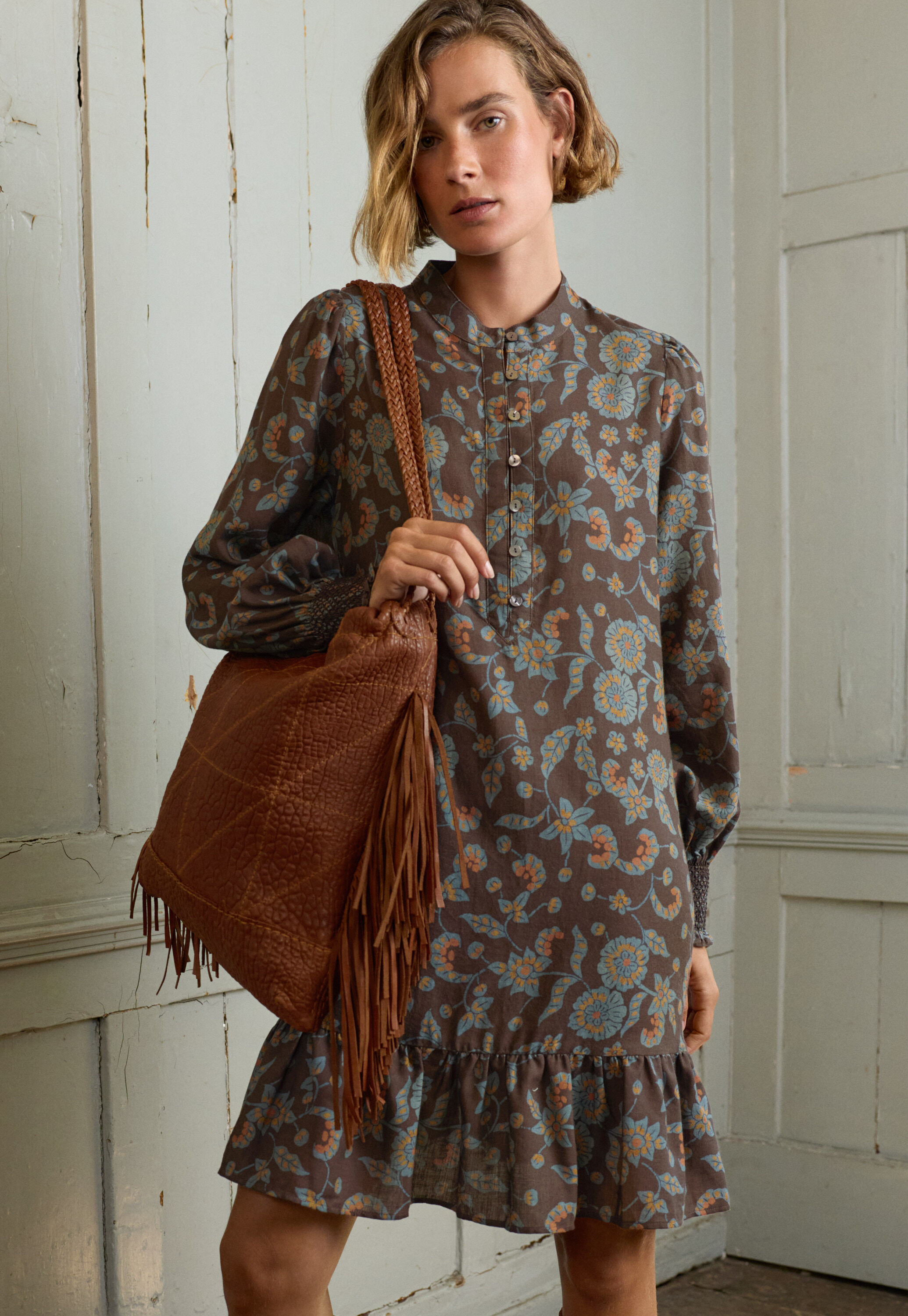 Kleid mit Print, Schokolade/Denim, large