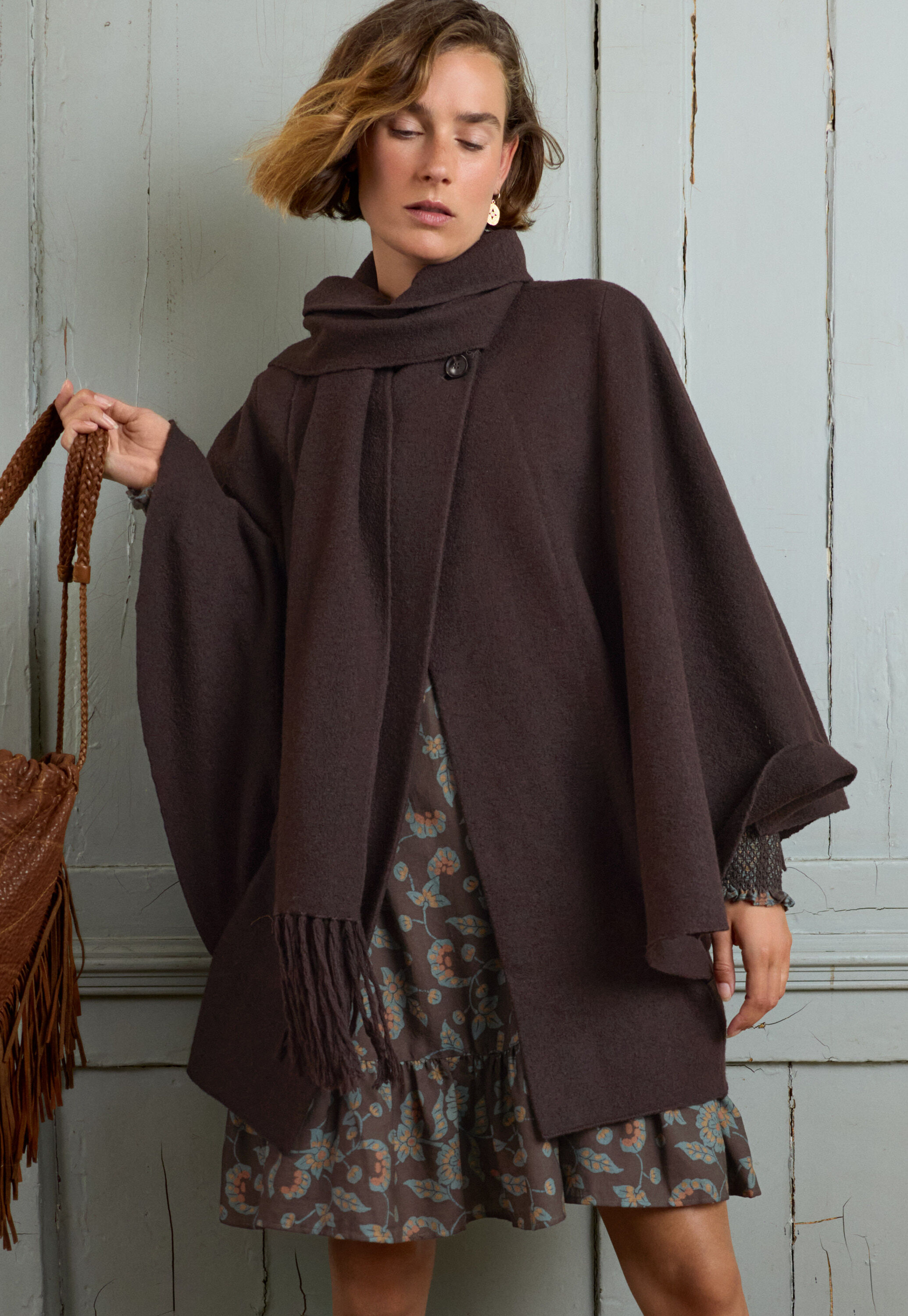 Cape aus Wollwalk, Schwarzer Kaffee, large