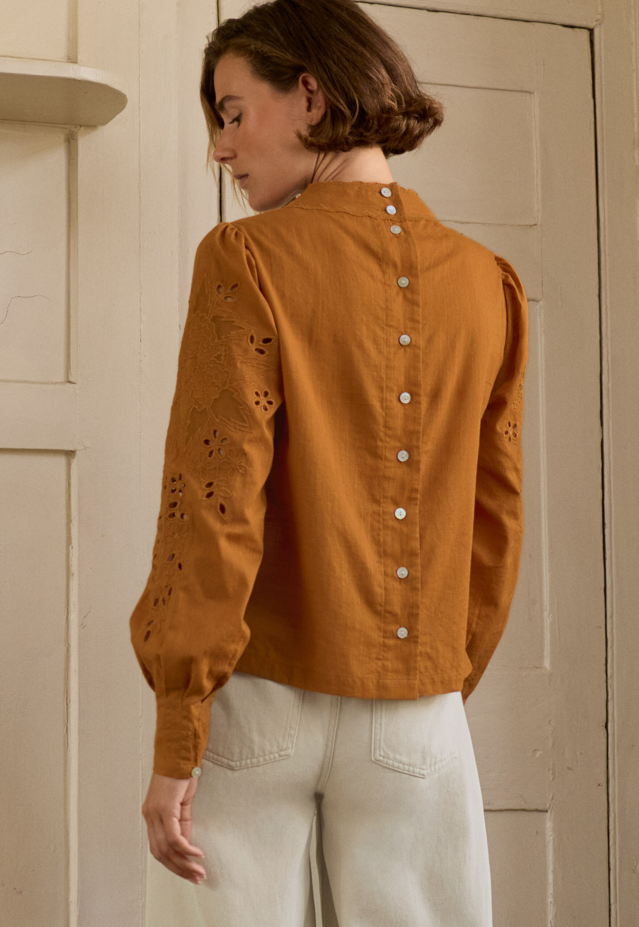 Bestickte Bluse, Ingwer, large