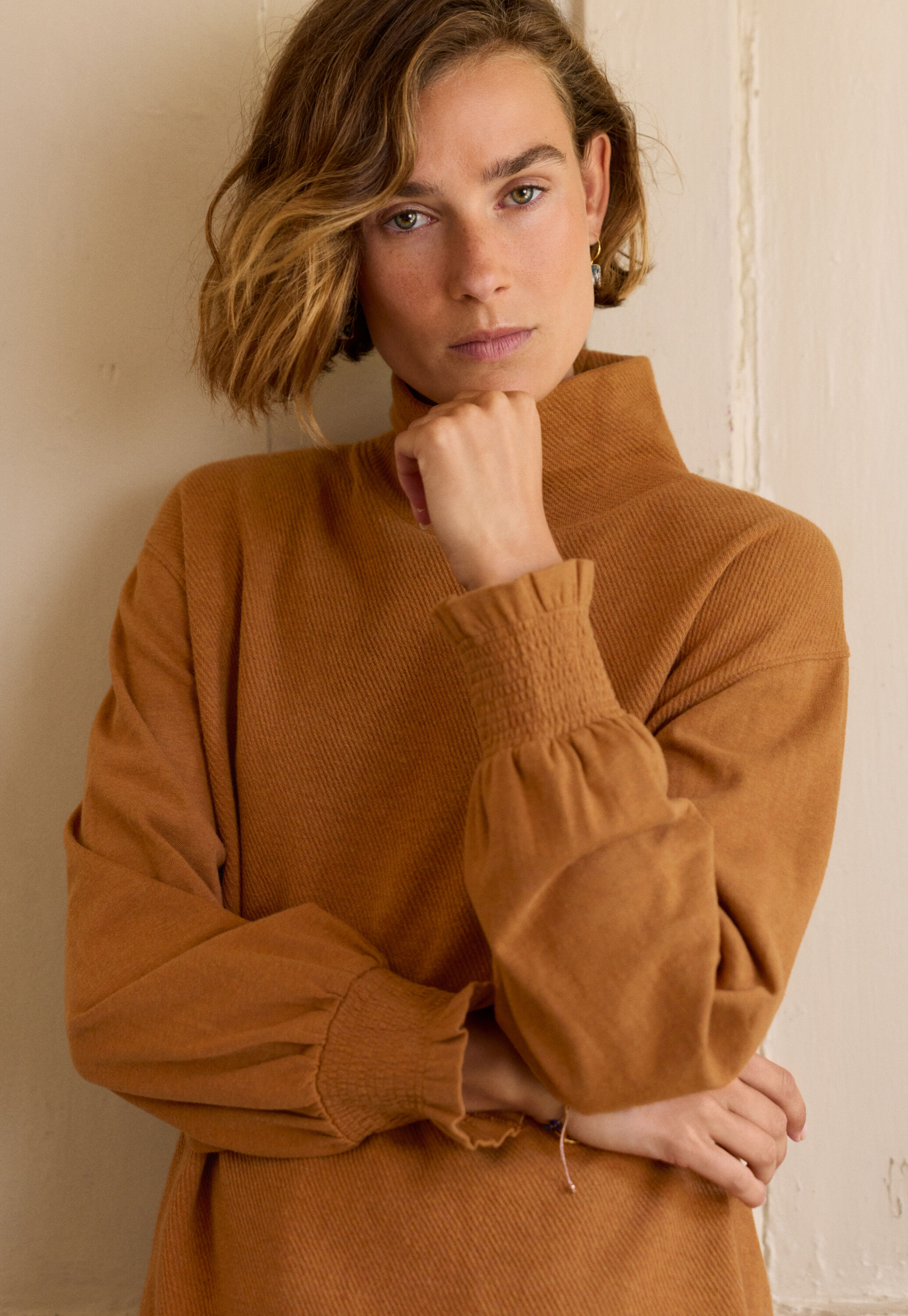 Sweatshirt mit hohem Kragen, Kupfer, large