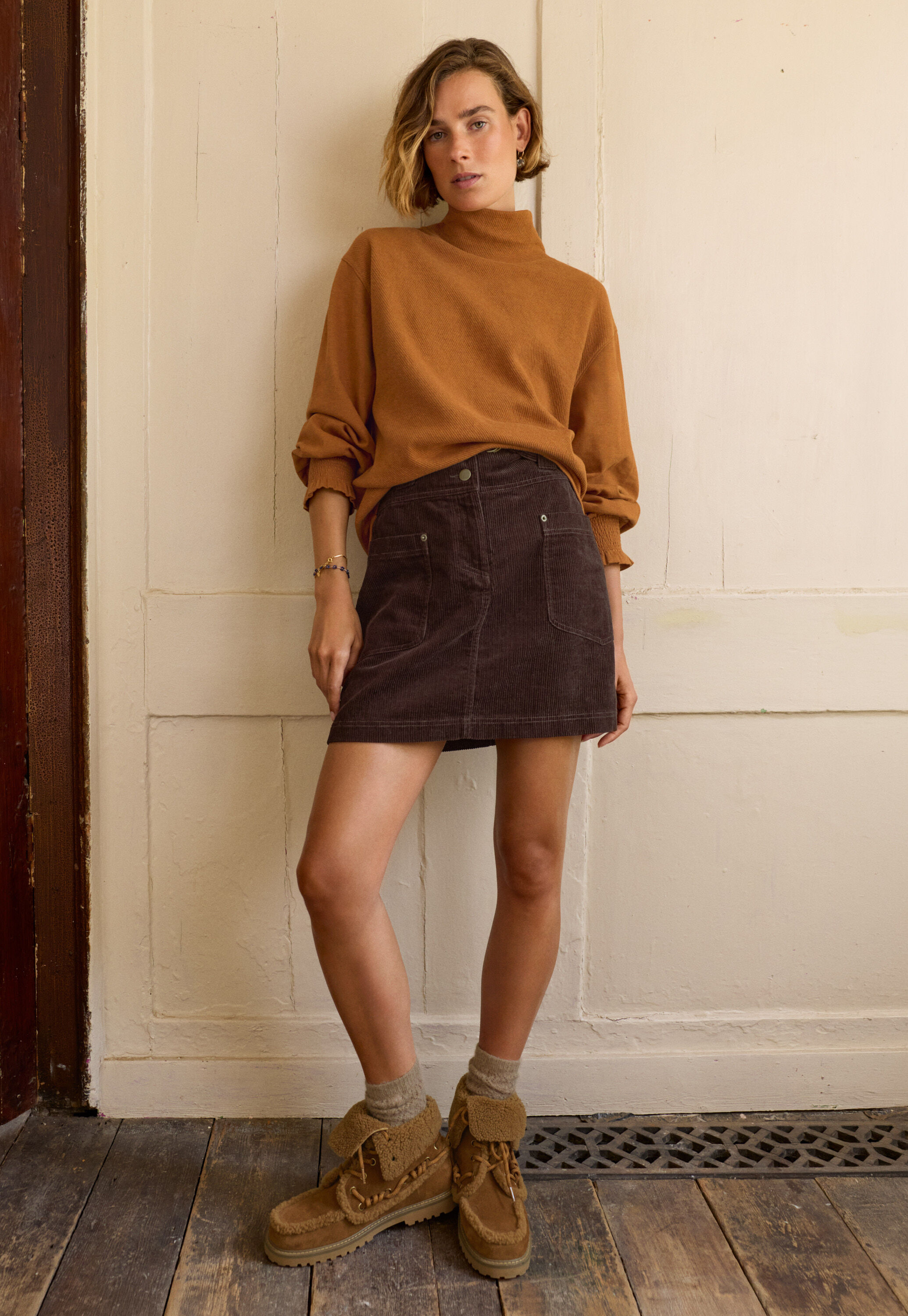 Sweatshirt mit hohem Kragen, Kupfer, large