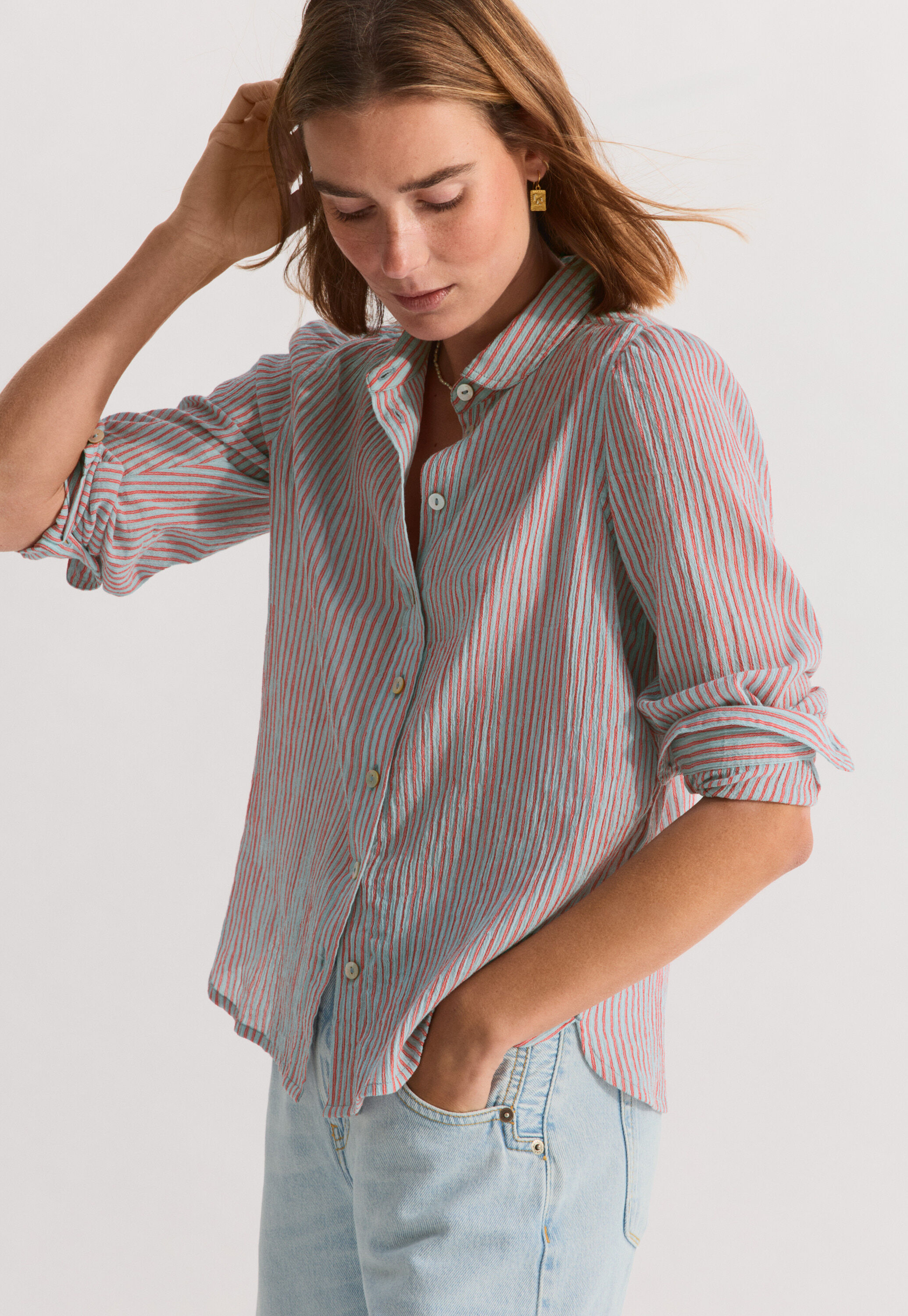 Gestreifte Crinkle-Bluse