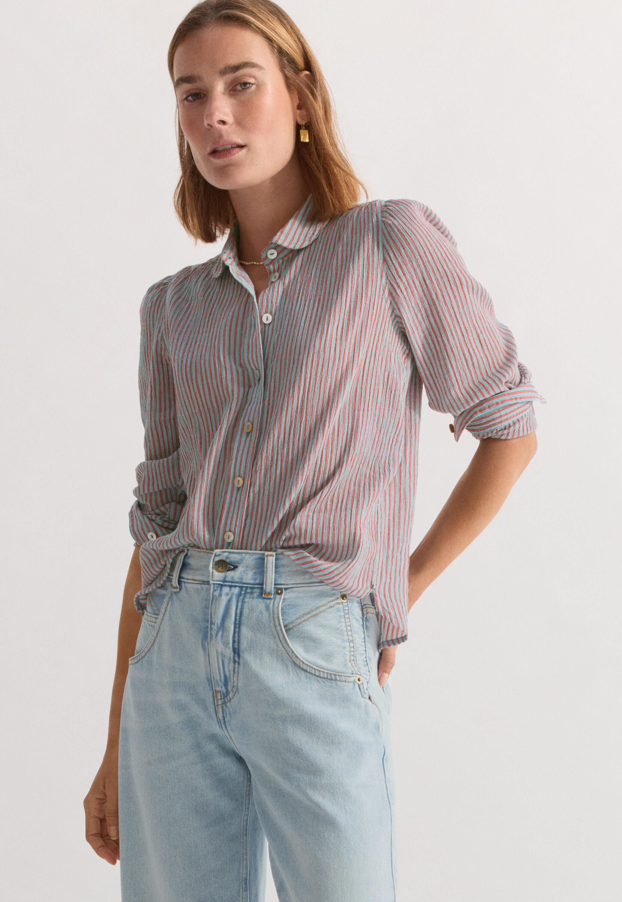 Gestreifte Crinkle-Bluse