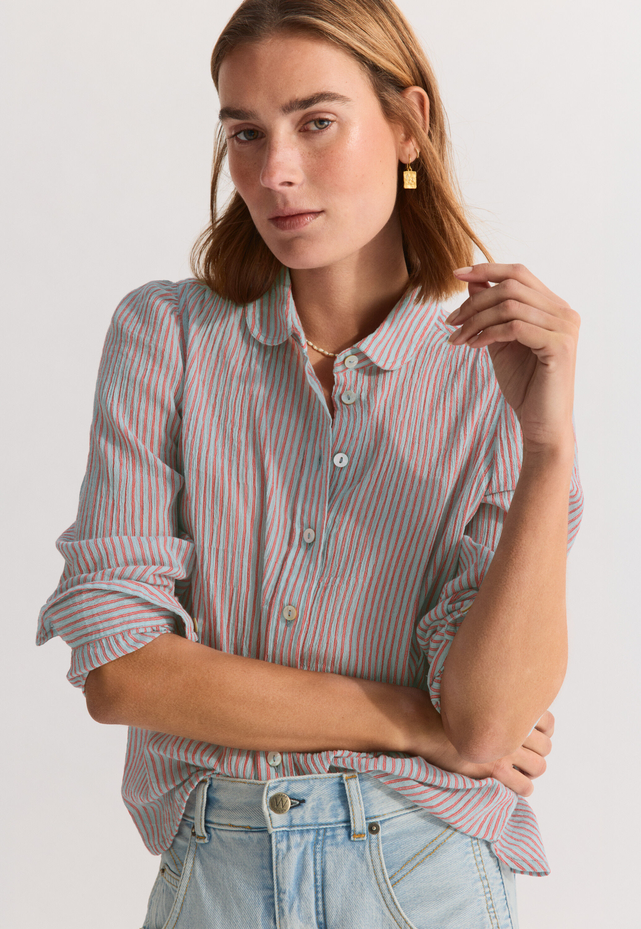 Gestreifte Crinkle-Bluse