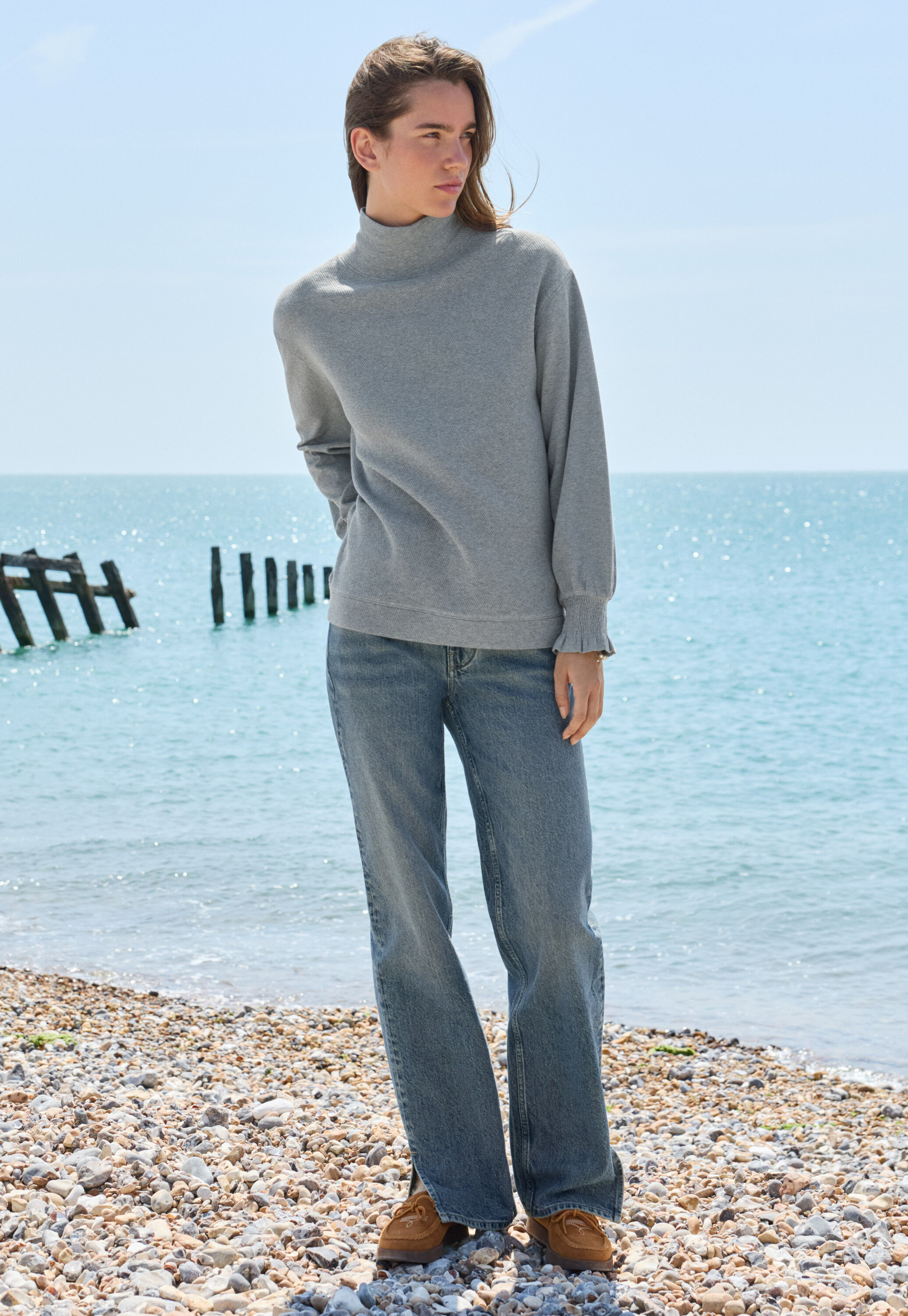 Sweatshirt mit hohem Kragen, Zartes Schieferblau, large