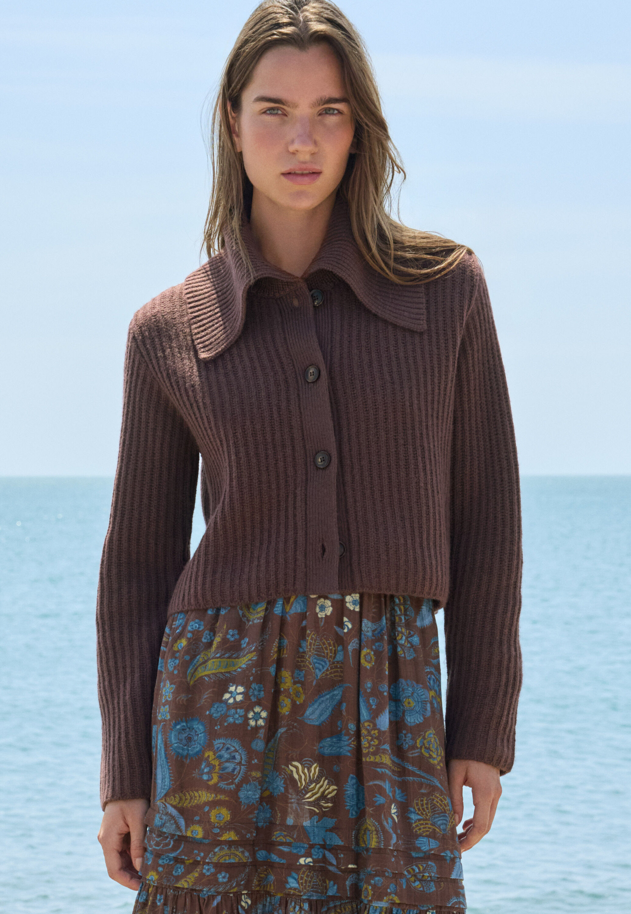 Ripp-Cardigan mit Kragen