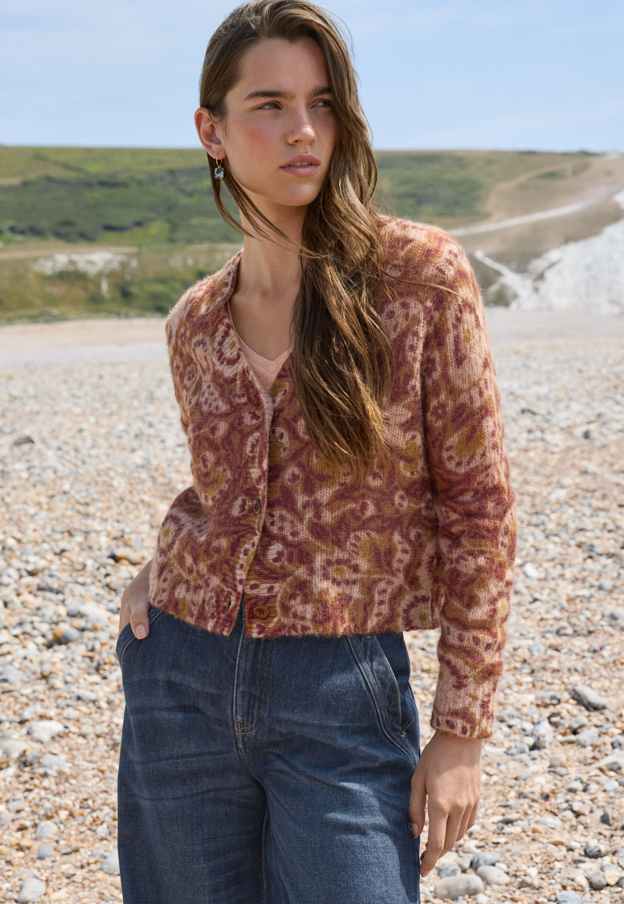 Bedruckter Cardigan, Ingwerbraun, large