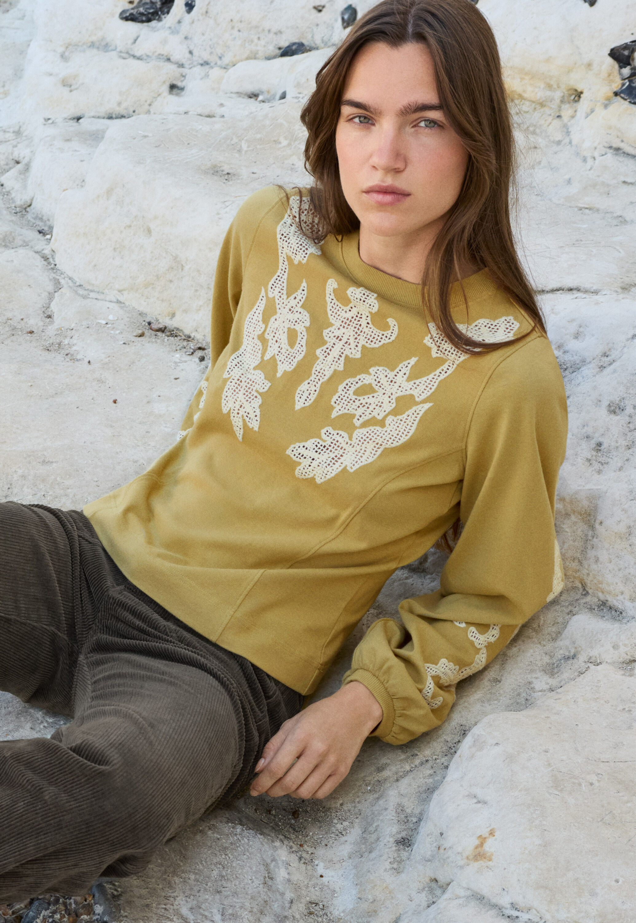 Sweatshirt mit Spitze, Limette, large