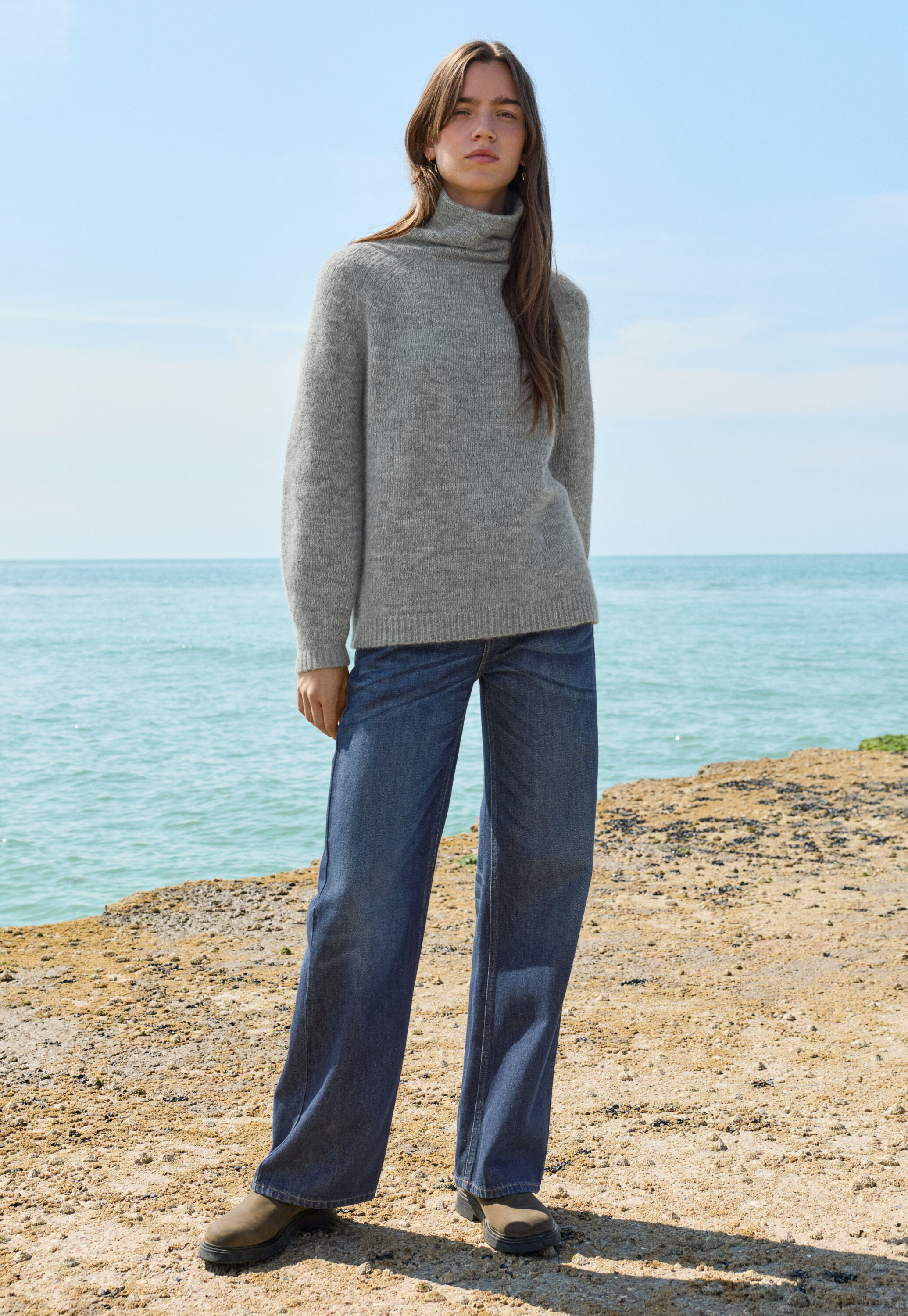 Raglanpullover mit hohem Kragen, Zartes Denimblau, large