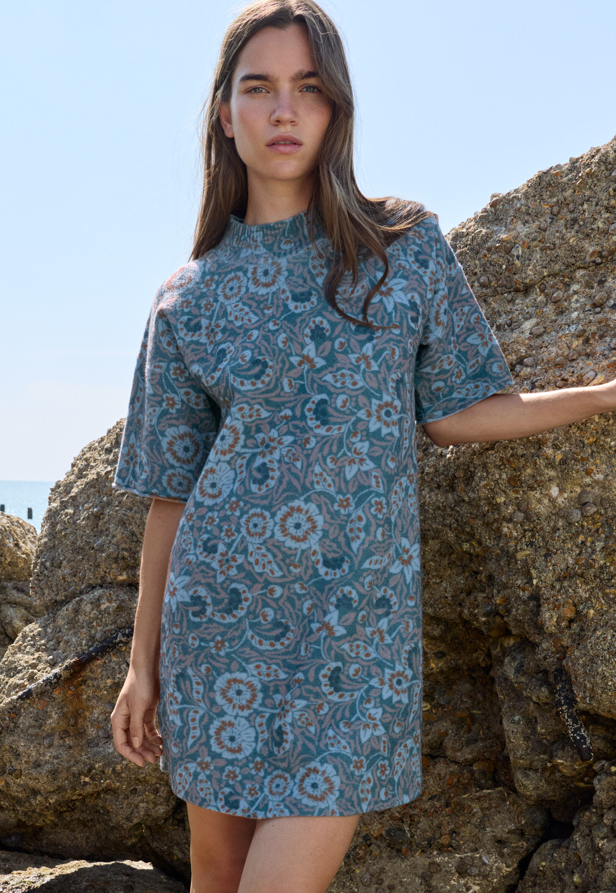 Bedrucktes Strickkleid, Denim, large