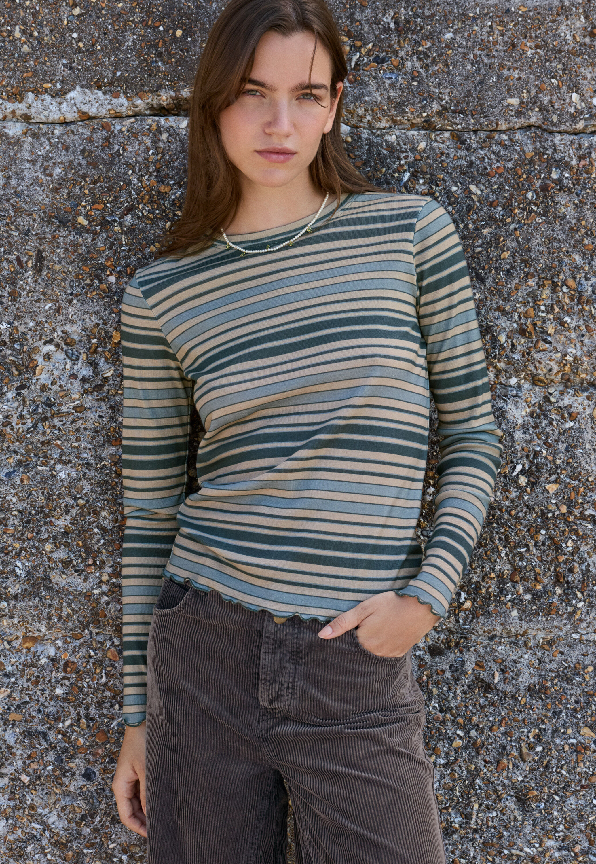 Gestreiftes Jerseyshirt, Blau/Stein, large