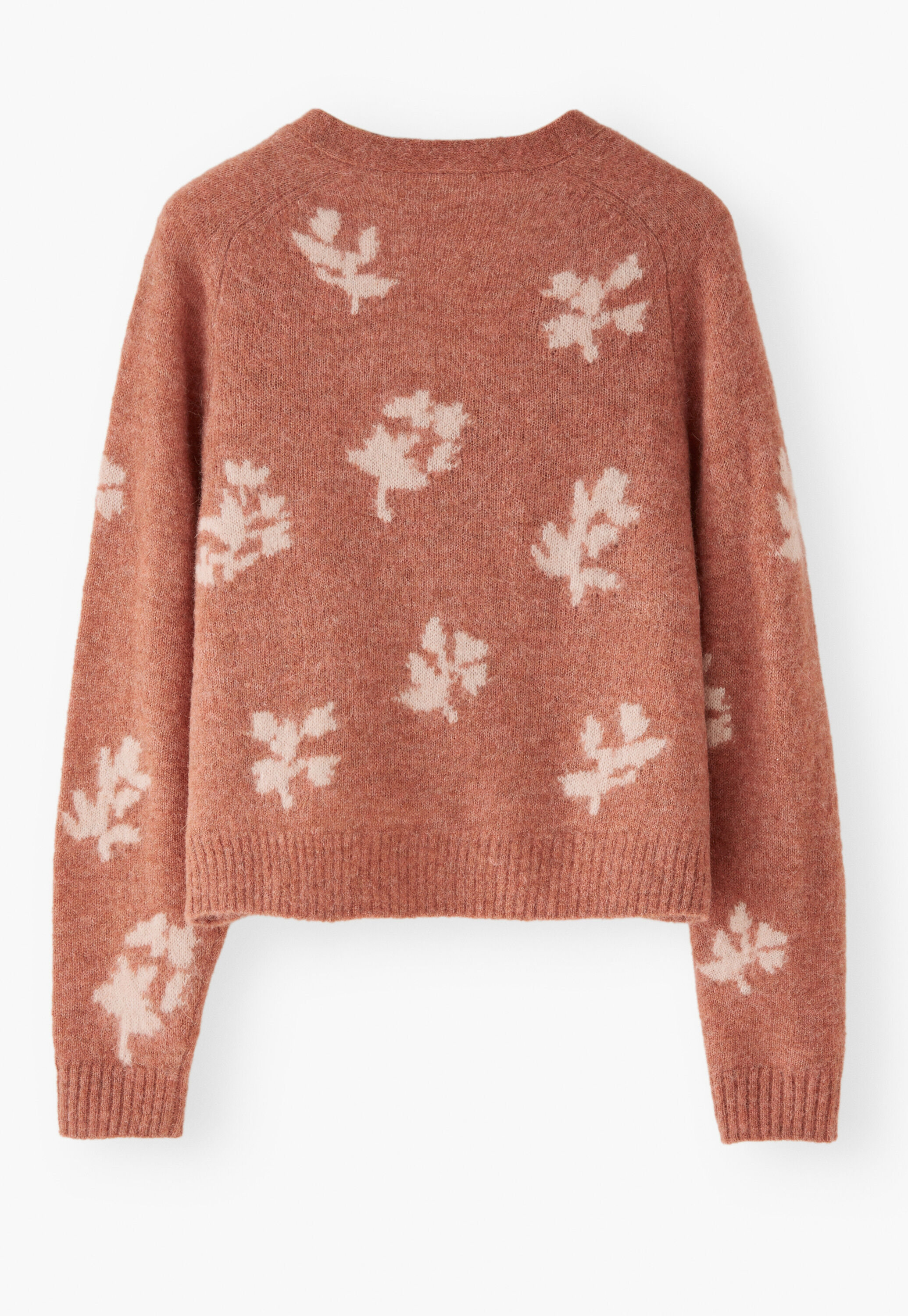 Intarsien-Cardigan mit V-Ausschnitt, Zartes Chili/Rouge, large