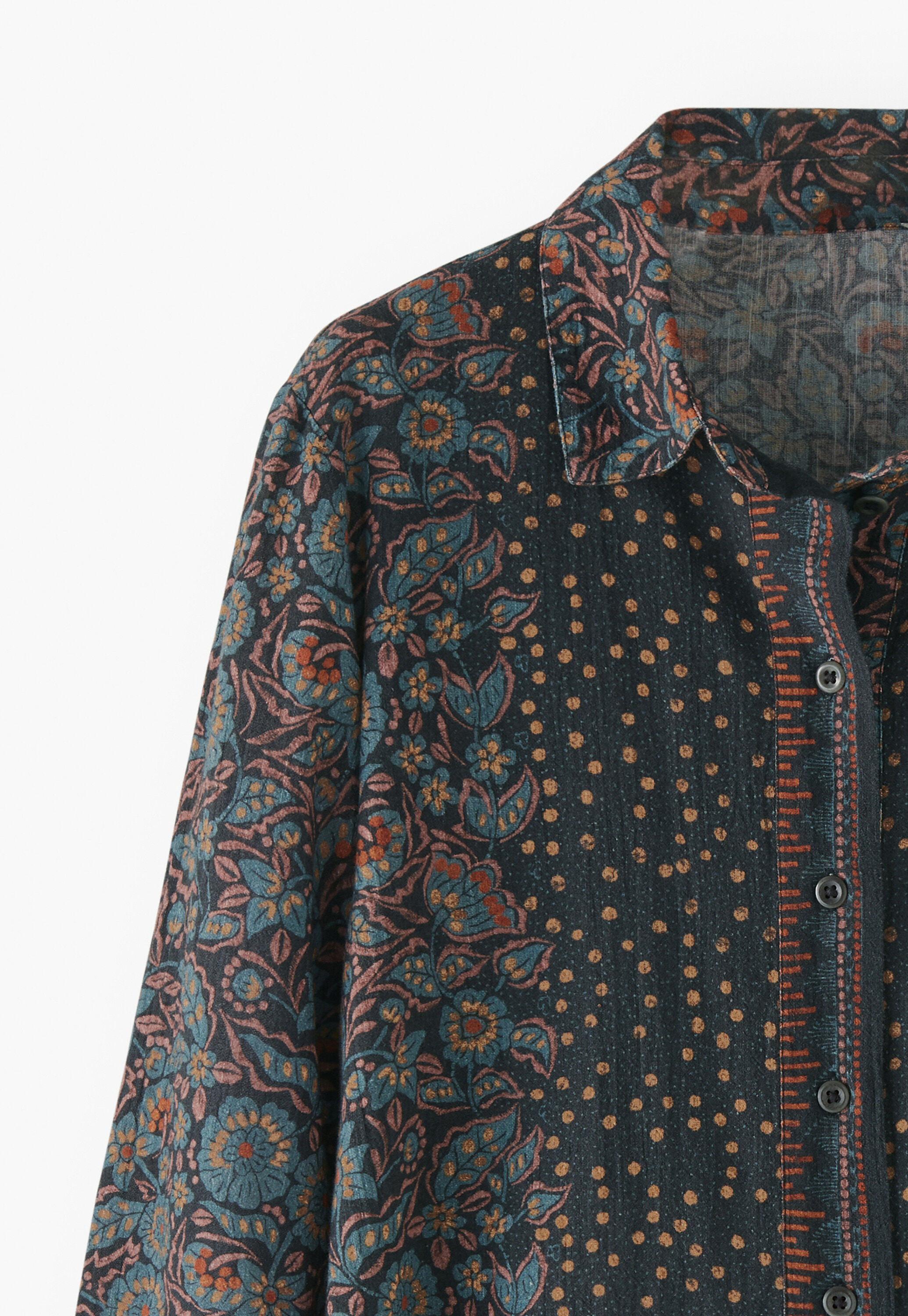 Print-Bluse, Indigo/Koralle, large