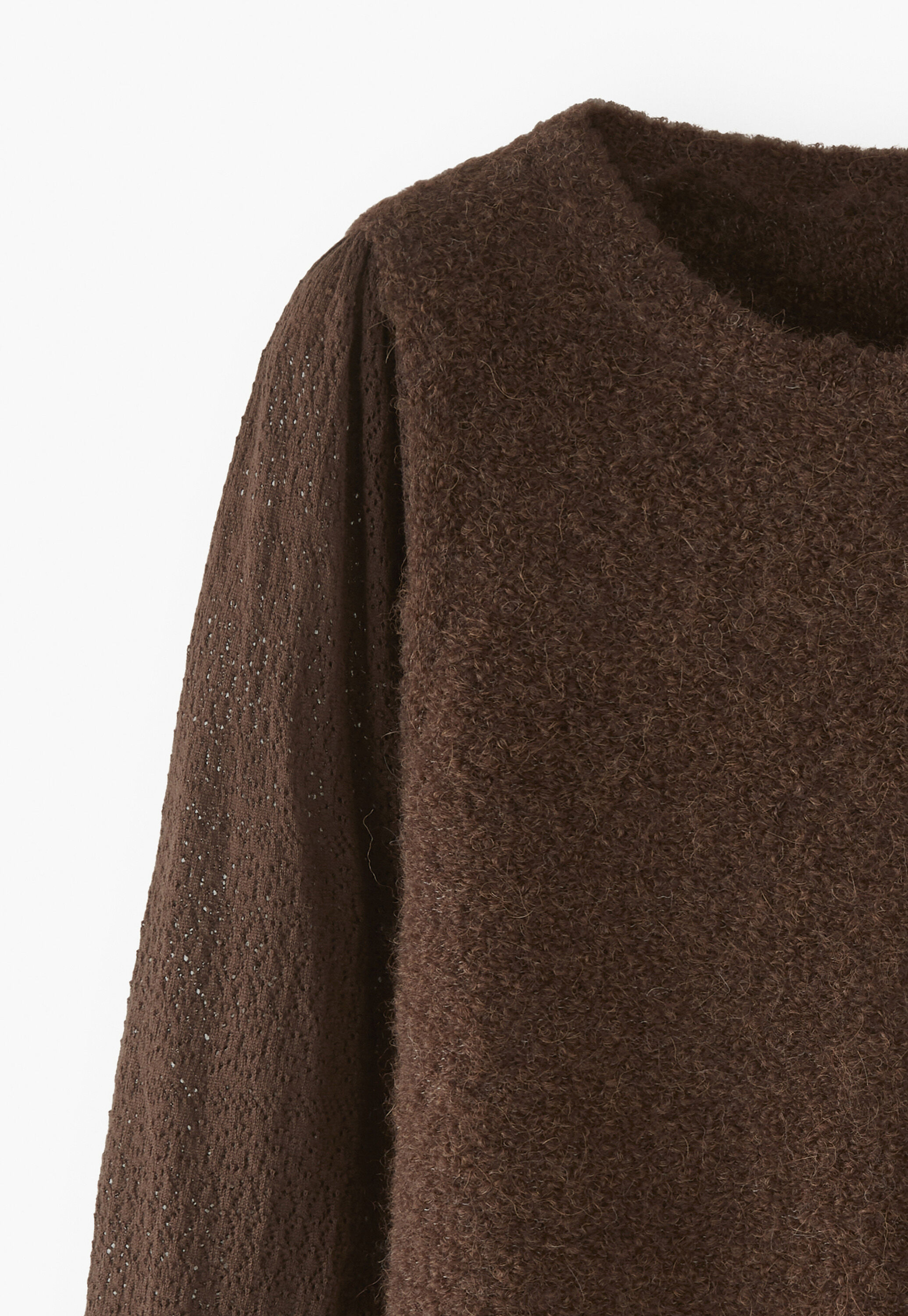 Pullover mit Pointelle-&Auml;rmeln, Dunkle Schokolade, large