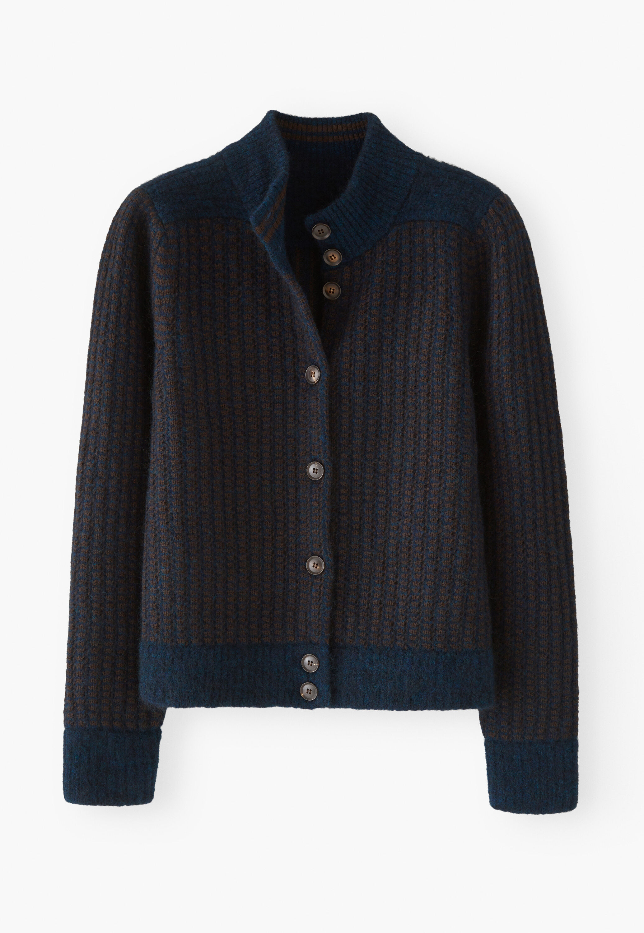 Gestrickte Jacke mit Maschendetails, Mitternacht/Bernstein, large