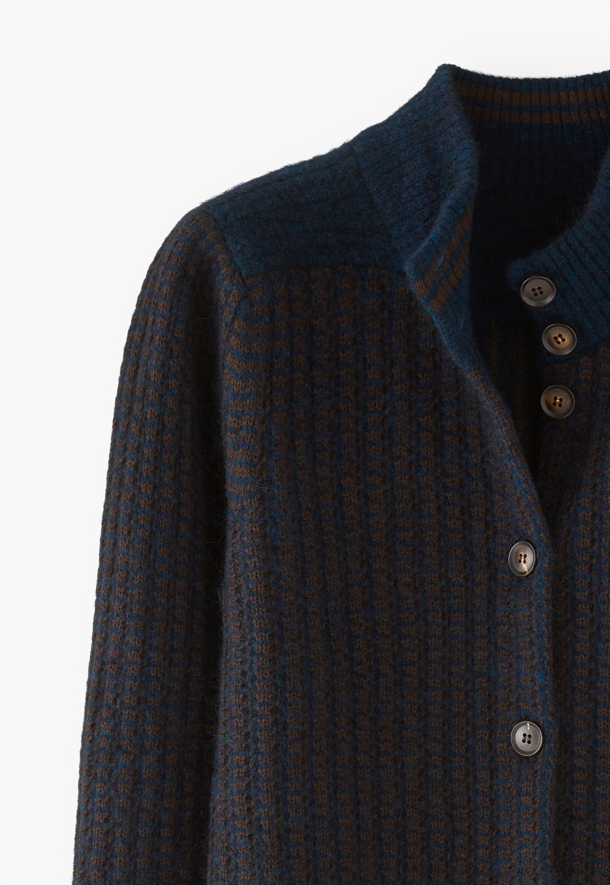 Gestrickte Jacke mit Maschendetails, Mitternacht/Bernstein, large