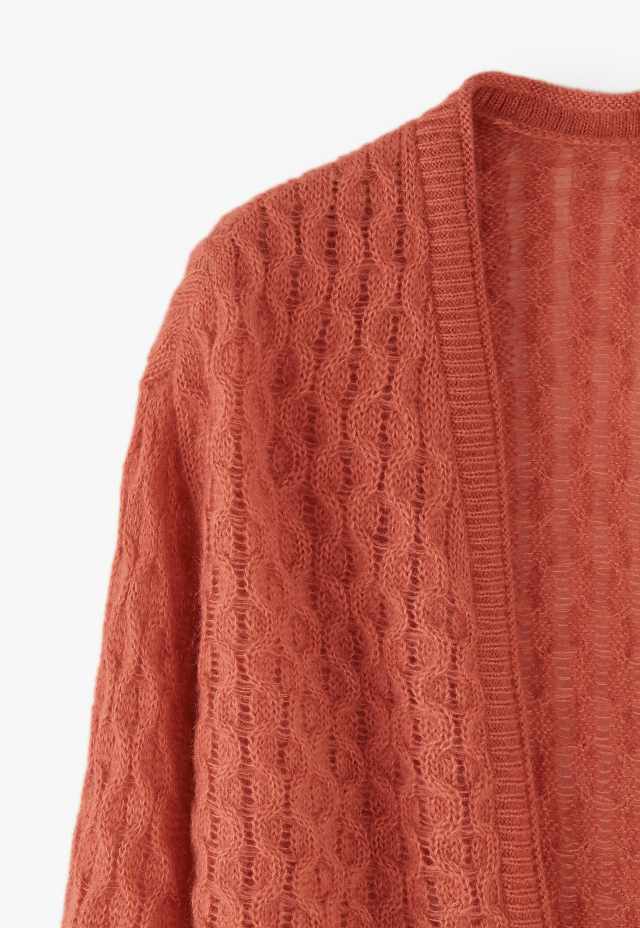 Cardigan mit Zopfmuster, Koralle, large