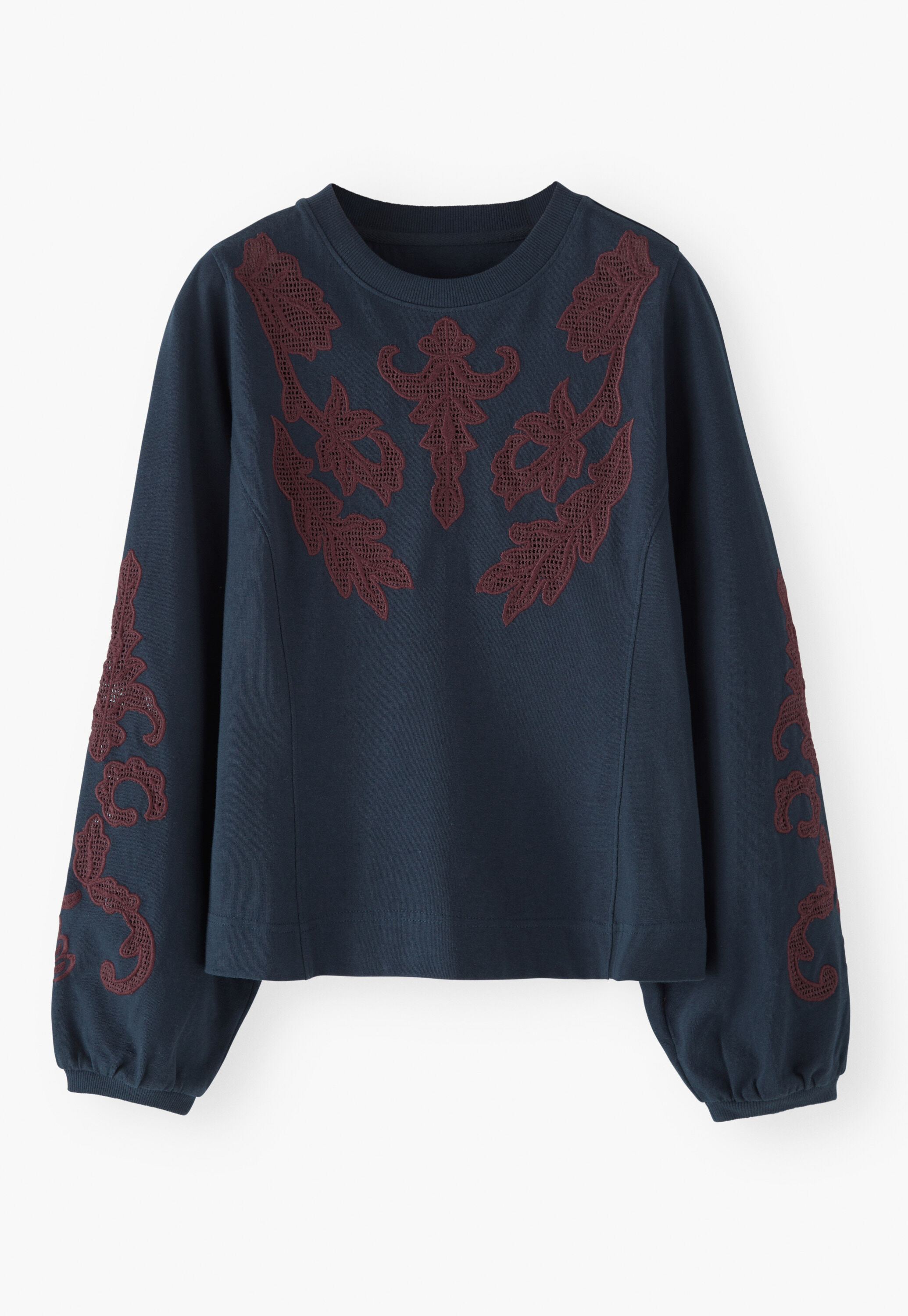 Sweatshirt mit Spitze, Dunkle Tinte, large