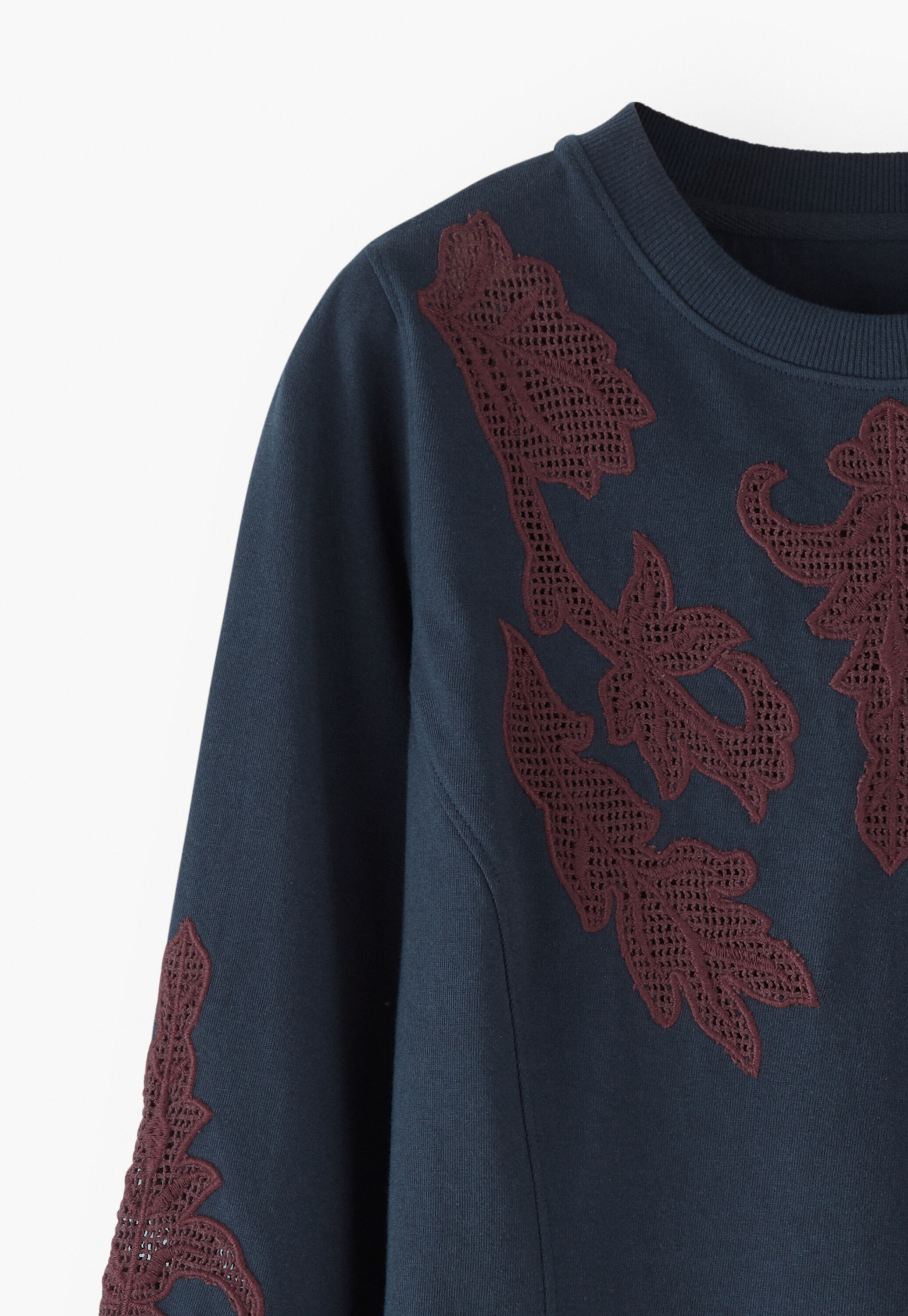 Sweatshirt mit Spitze, Dunkle Tinte, large