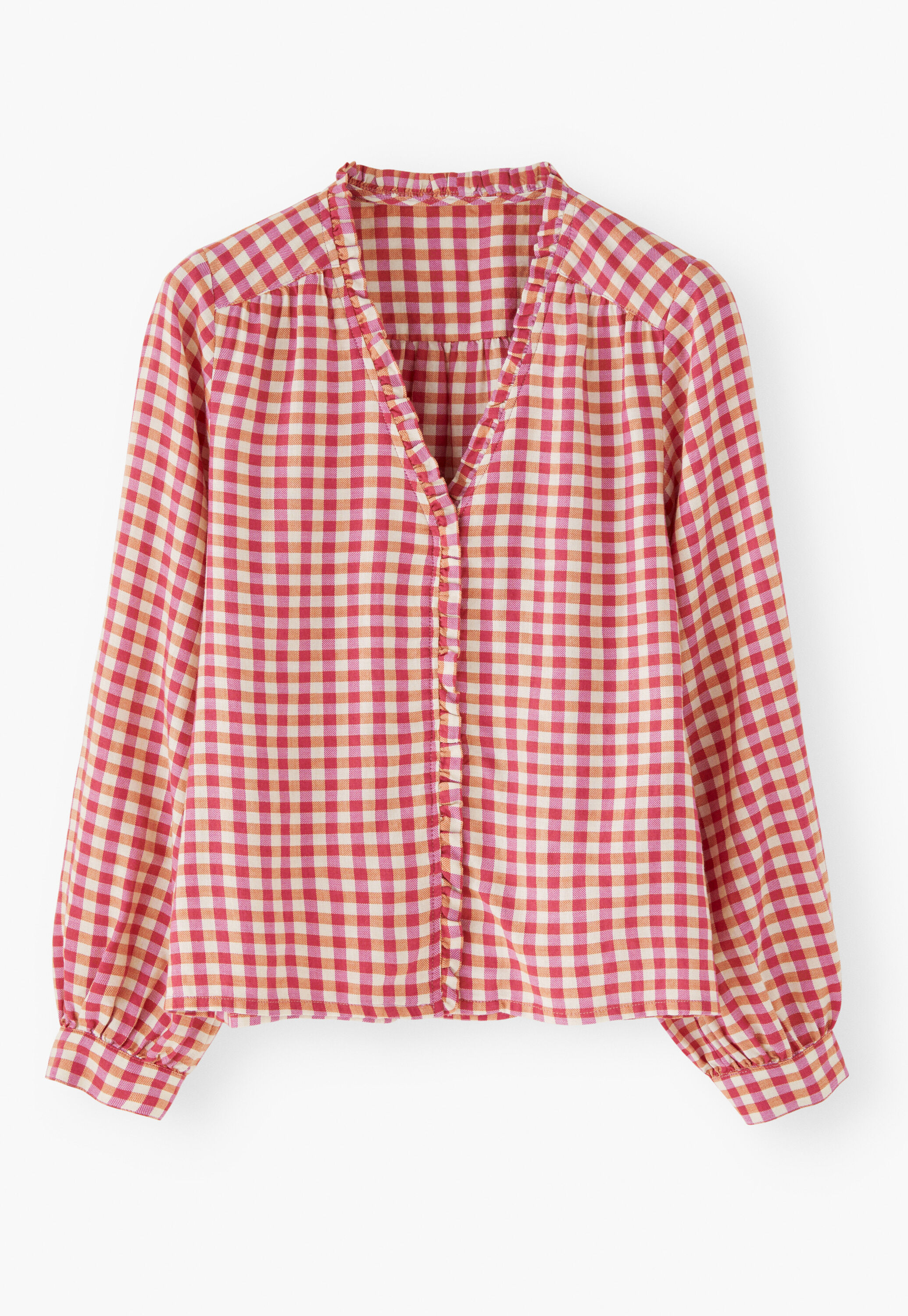Vichy-Karo-Bluse mit R&uuml;schen
