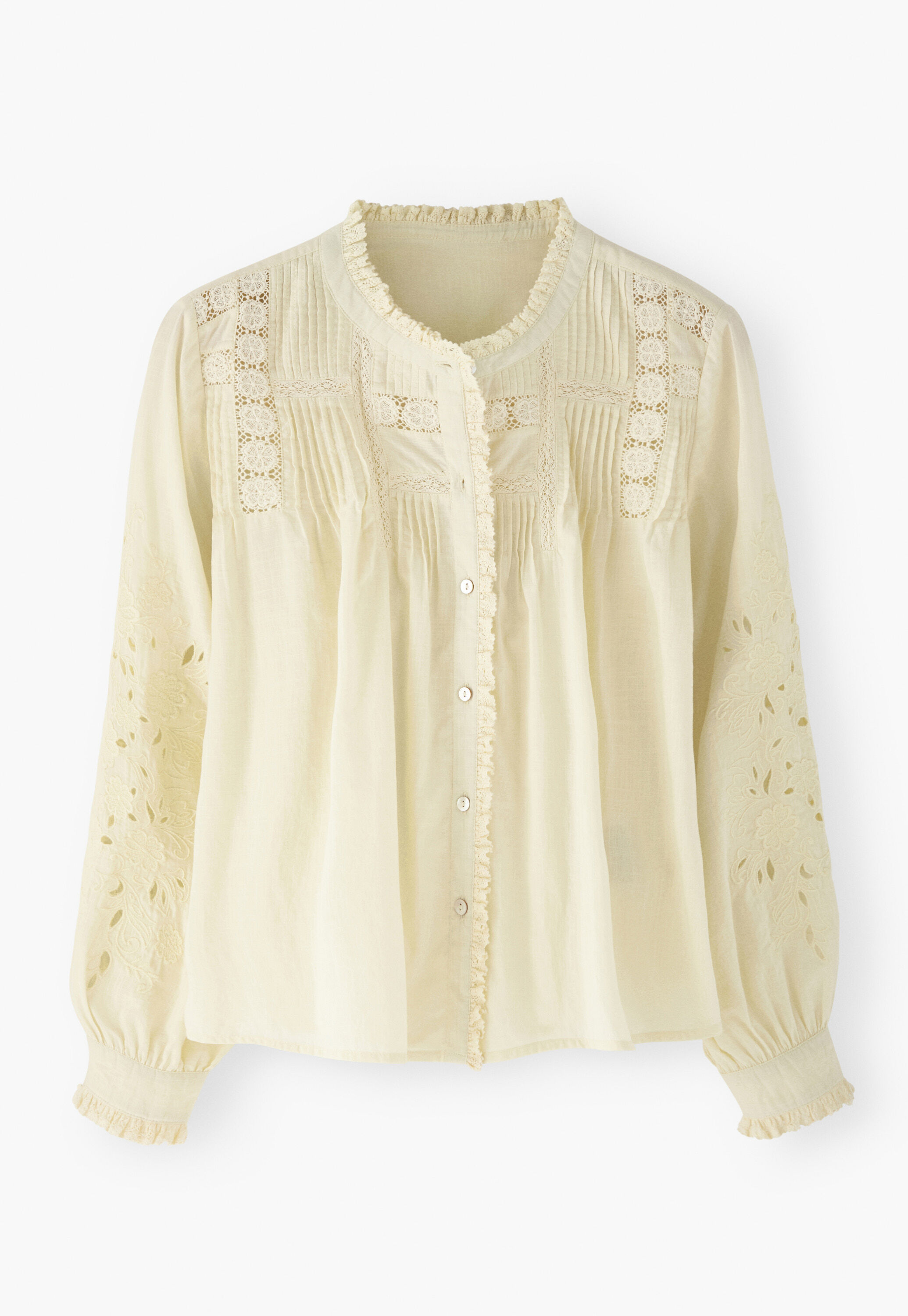 Bluse mit Spitze und Biesen