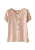 T-Shirt mit Chevron-Spitzendetail, Rauchiges Ros&eacute;, webstill
