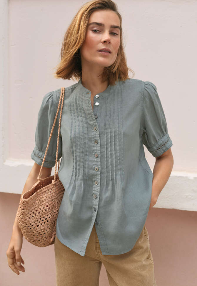 Kurz&auml;rmlige Bluse, Steinblau, completeTheLook
