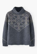 Jacquard-Pullover, Blauer Schiefer/Nerz, webstill