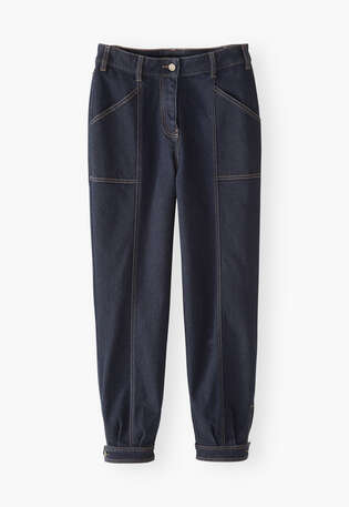 Karotten-Jeans, Dunkle Waschung, webstill