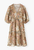 Bedrucktes Kleid, Sepia/Rot, webstill