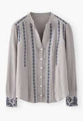Bestickte Bluse, Warmes Grau, webstill