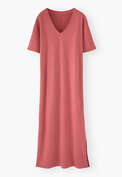 Kleid mit V-Ausschnitt, Rosenpink, webstill