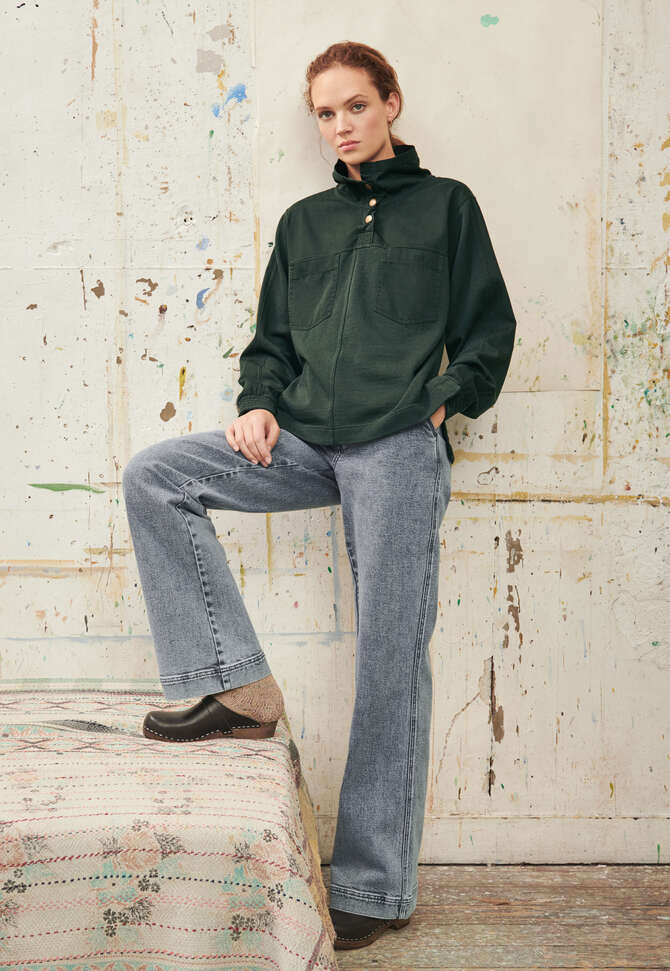 Jeans mit weitem Bein, Graue Waschung, completeTheLook
