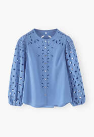 Bluse mit Lochstickerei und Cutwork, Kornblume, webstill
