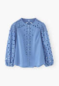 Bluse mit Lochstickerei und Cutwork, Kornblume, webstill