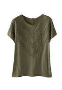 T-Shirt mit Chevron-Spitzendetail, Waldgr&uuml;n, webstill