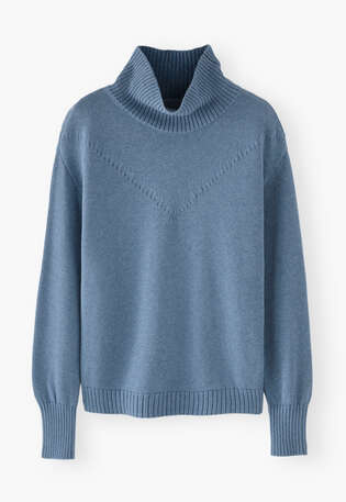 Pullover mit hohem Kragen, Zartes Denimblau, webstill