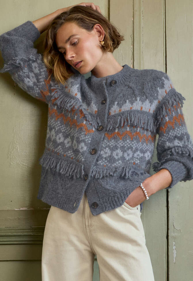 Cardigan mit Zopfmuster, Blauer Schiefer/Kupfer, completeTheLook