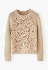 H&auml;kelpullover, Ecru, webstill